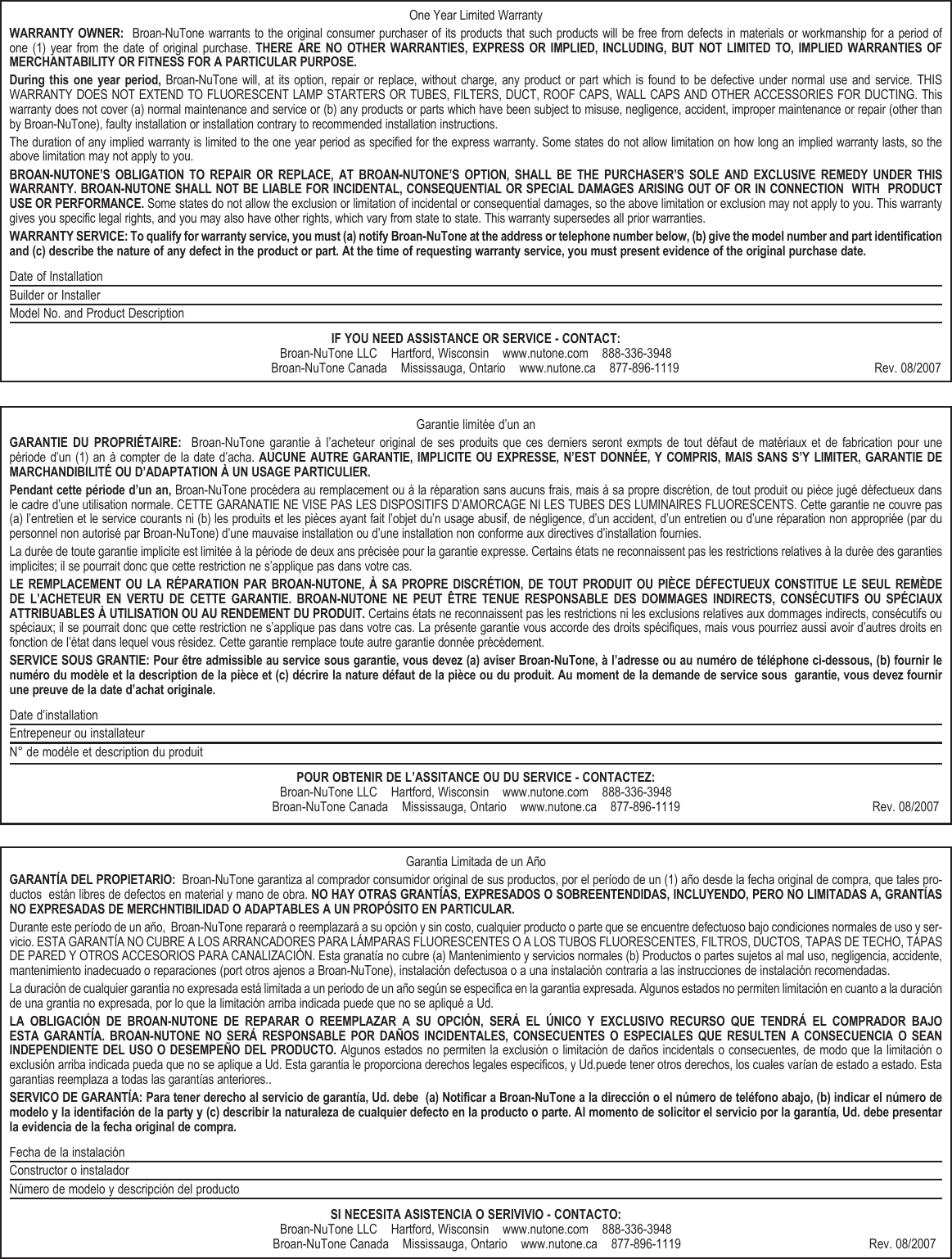 Page 10 of 12 - Nutone Nutone-8663Rft-Users-Manual-  Nutone-8663rft-users-manual