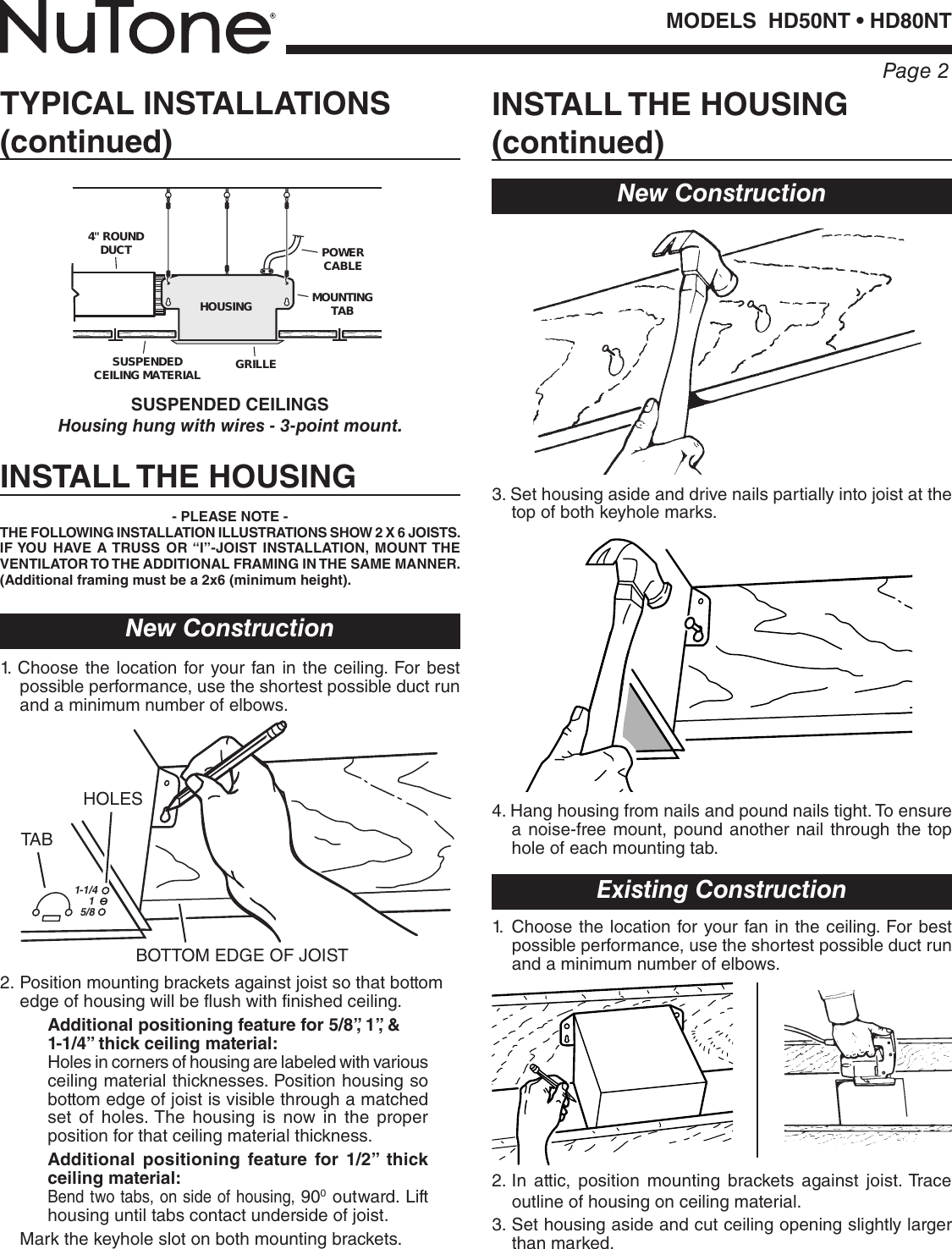 Page 2 of 8 - Nutone Nutone-Hd80Nt-Quick-Start-Guide