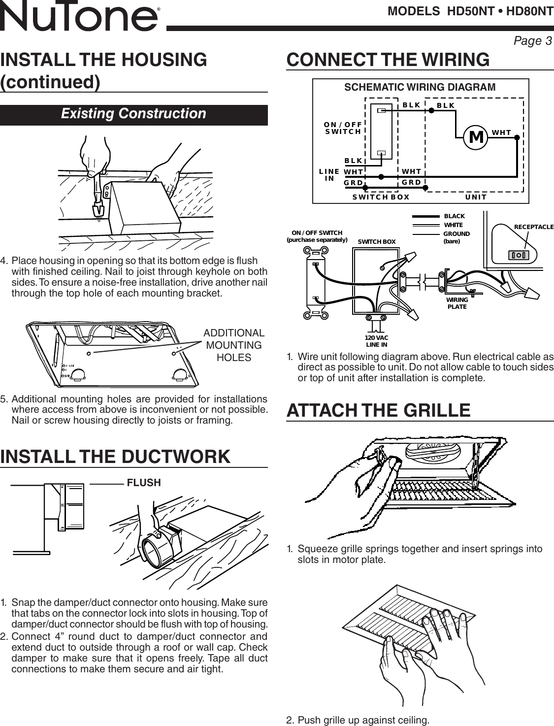 Page 3 of 8 - Nutone Nutone-Hd80Nt-Quick-Start-Guide