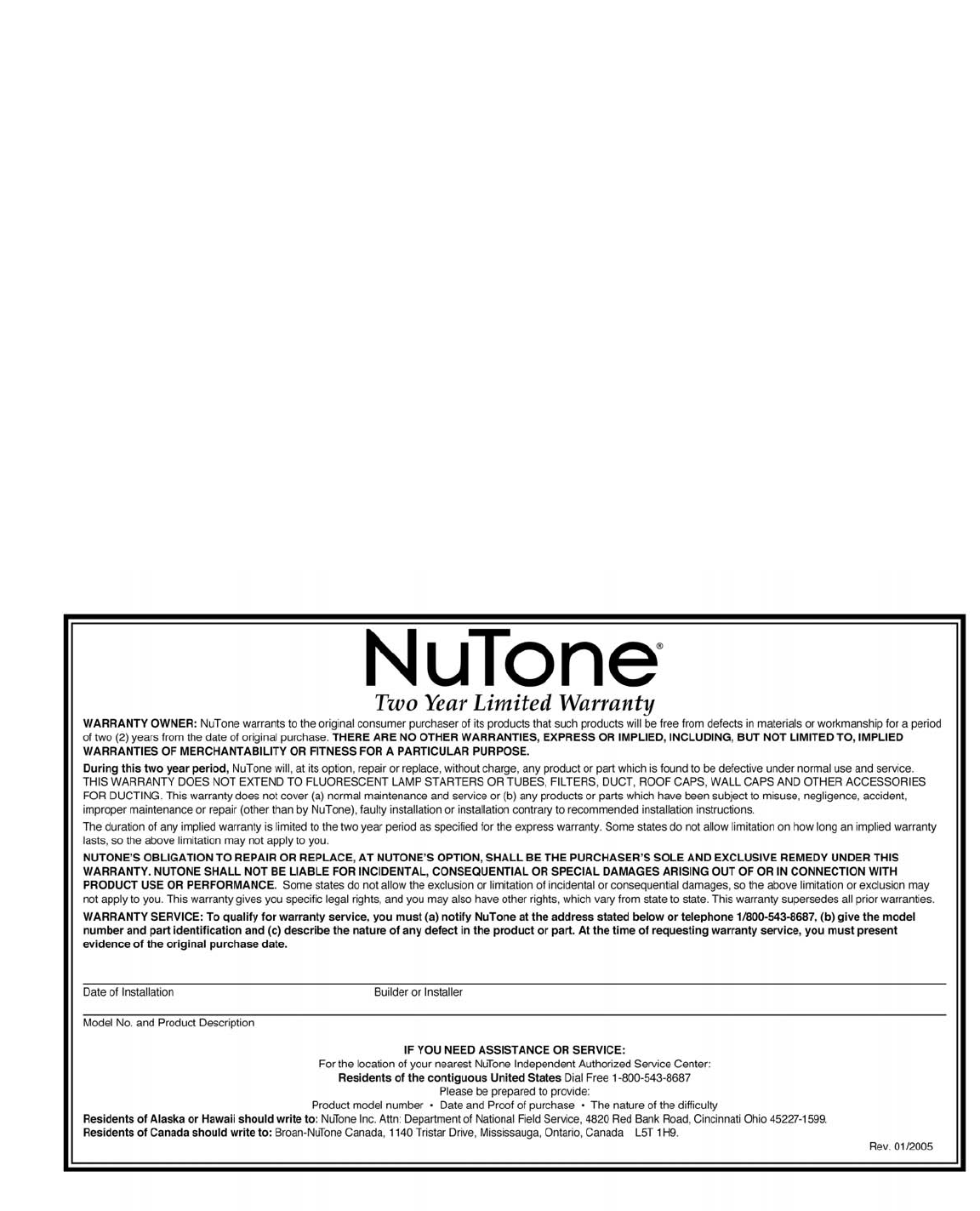 Nutone Ima4406 Users Manual 62377 IMA 4406 I.I.