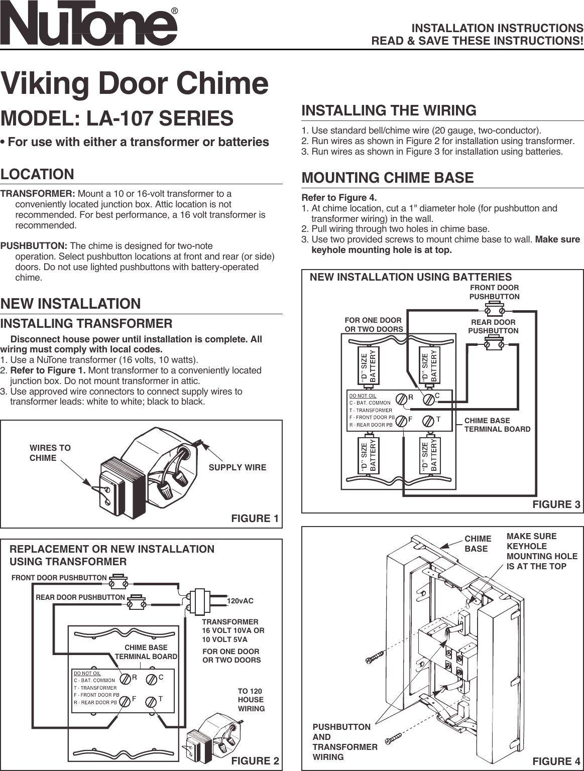 Page 1 of 2 - Nutone Nutone-La-107-Users-Manual- 83527~LA-107 -2 PGS  Nutone-la-107-users-manual