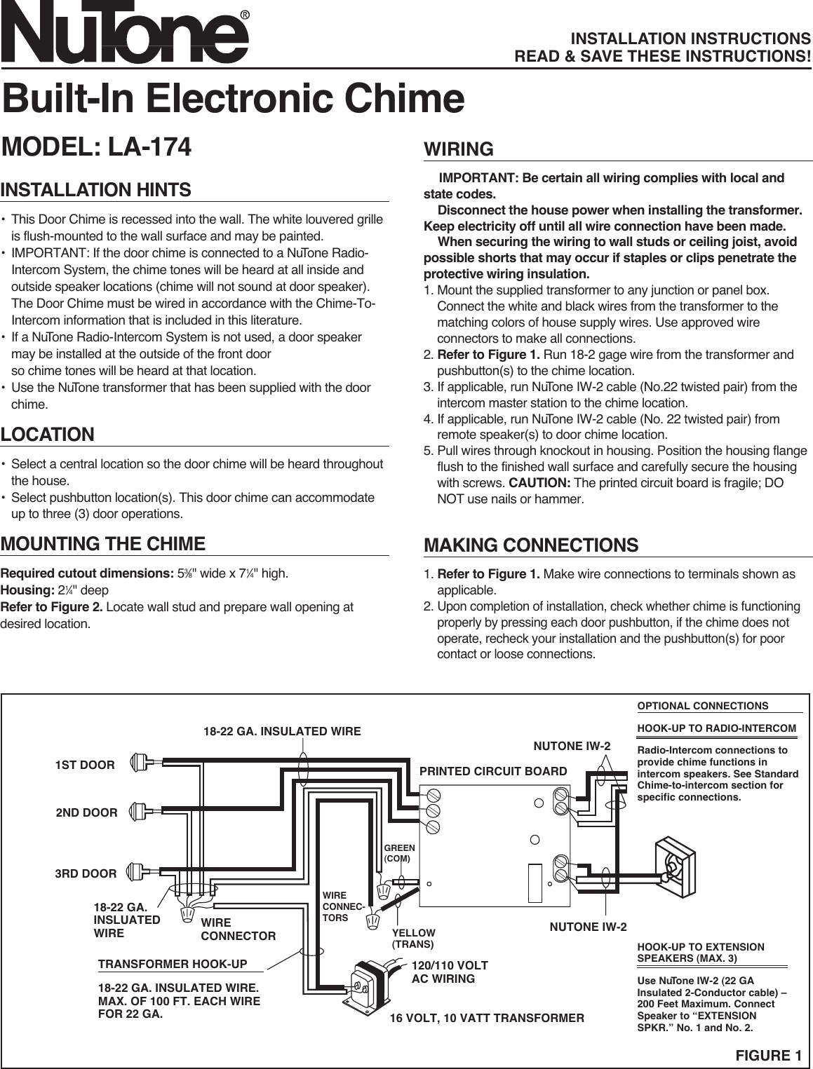 Page 1 of 2 - Nutone Nutone-La-174-Users-Manual- 99524481B~LA-174  Nutone-la-174-users-manual