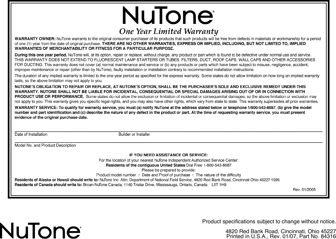 Page 4 of 12 - Nutone Nutone-La-52-Series-Users-Manual- LA-52 Ins 84316  Nutone-la-52-series-users-manual
