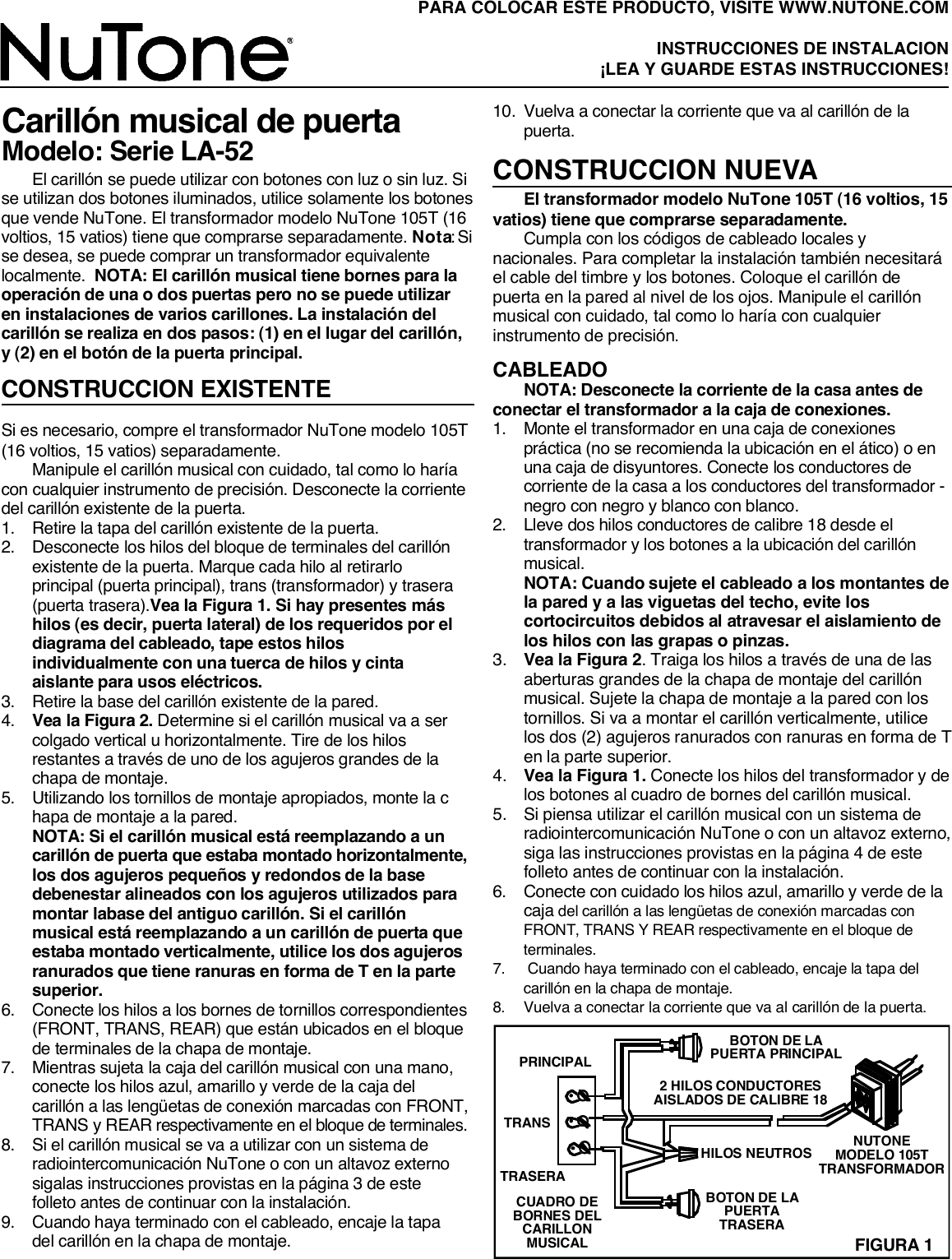 Page 5 of 12 - Nutone Nutone-La-52-Series-Users-Manual- LA-52 Ins 84316  Nutone-la-52-series-users-manual