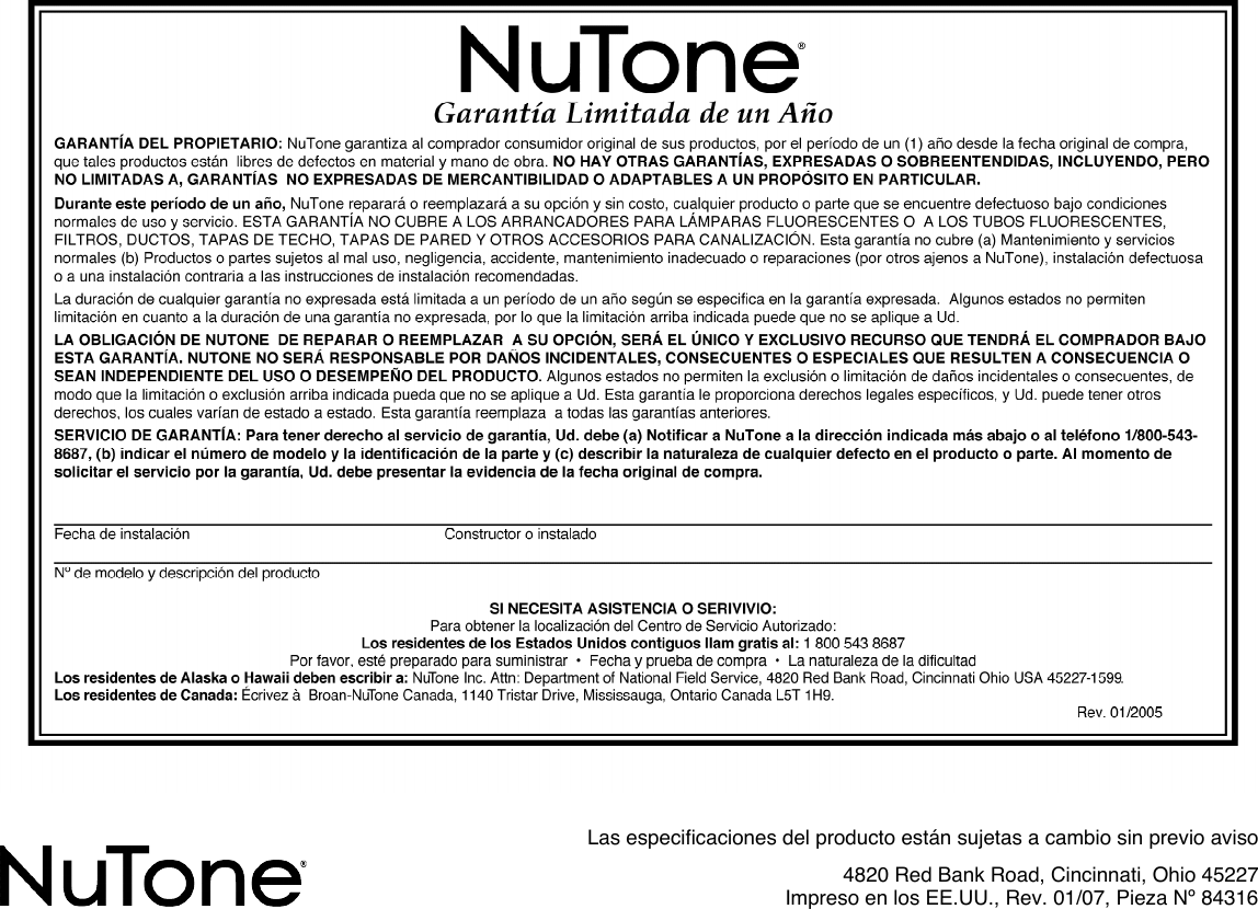 Page 8 of 12 - Nutone Nutone-La-52-Series-Users-Manual- LA-52 Ins 84316  Nutone-la-52-series-users-manual