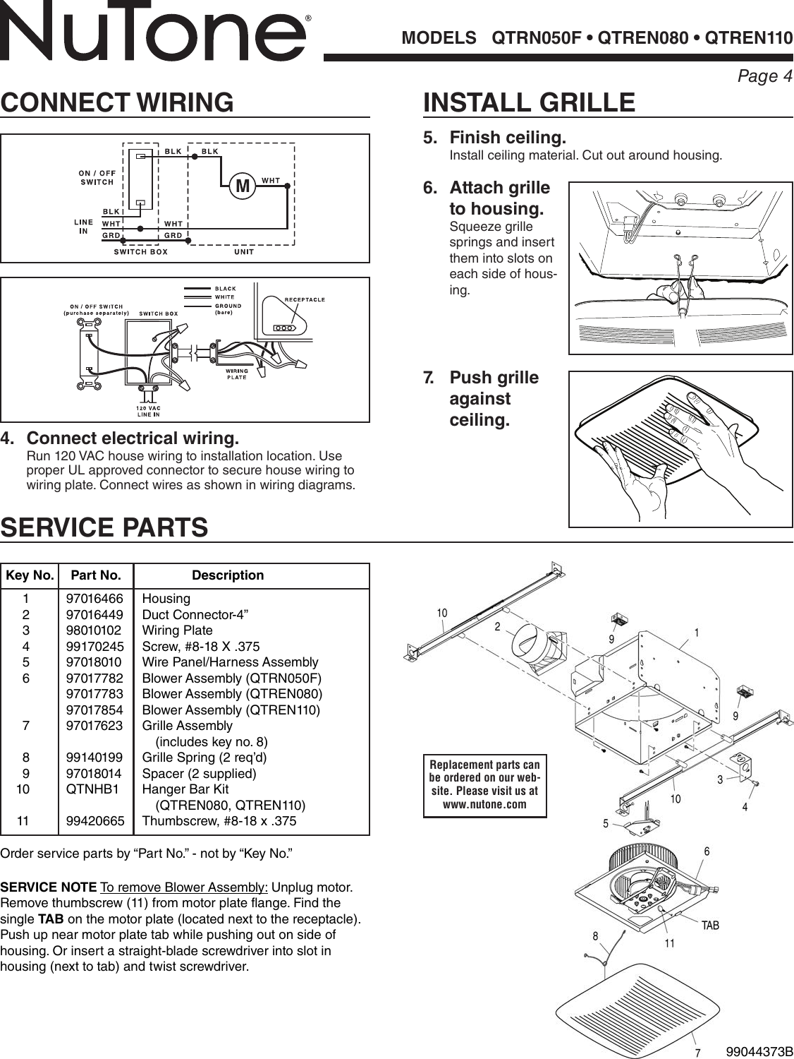 Page 4 of 8 - Nutone Nutone-Qtren110-Quick-Start-Guide