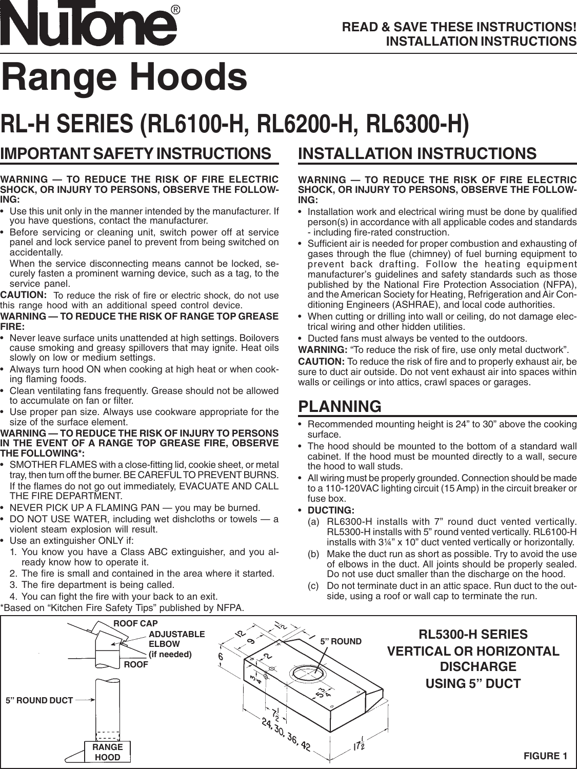 Page 1 of 4 - Nutone Nutone-Range-Hoods-Rl6100-H-Users-Manual-  Nutone-range-hoods-rl6100-h-users-manual