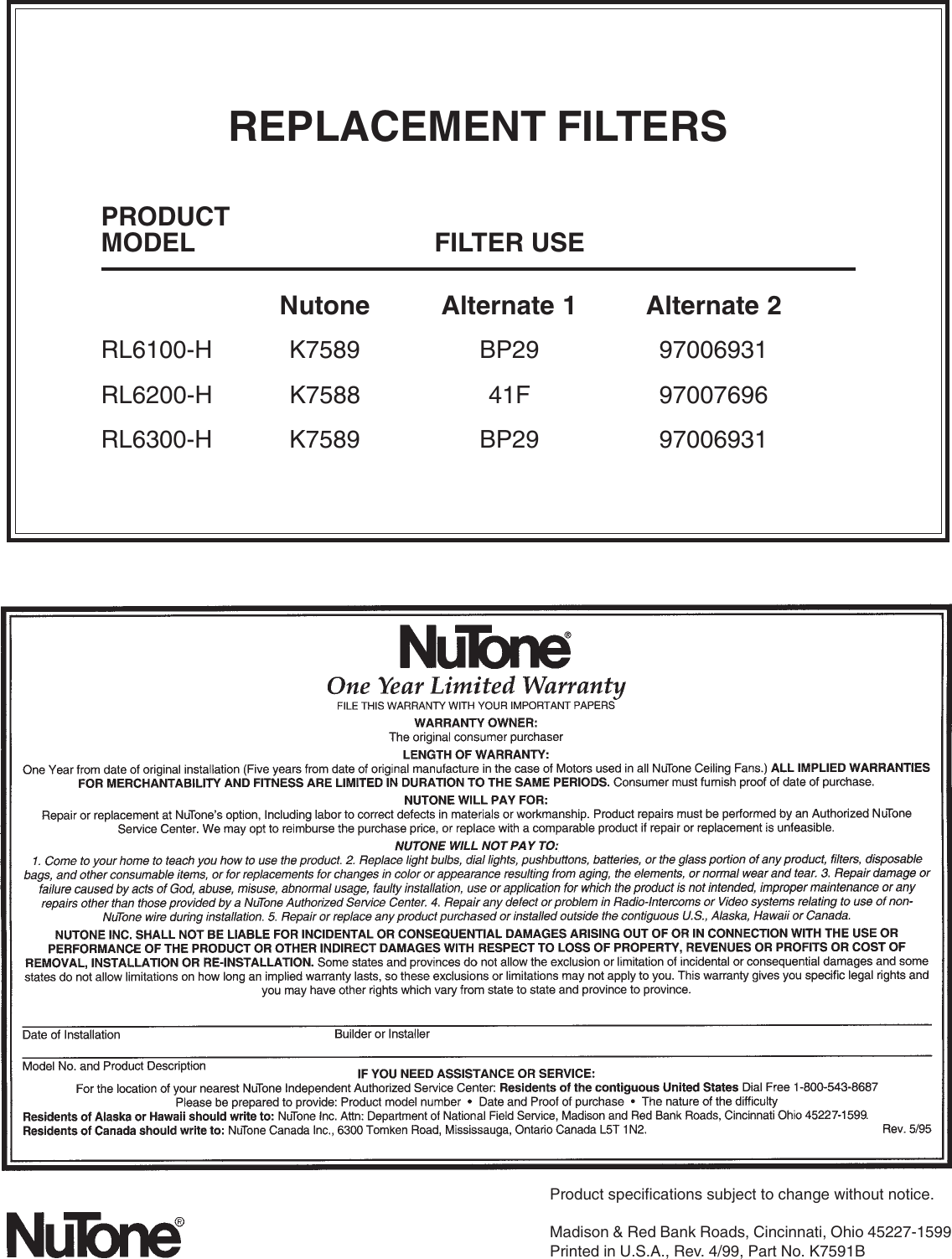 Page 4 of 4 - Nutone Nutone-Range-Hoods-Rl6100-H-Users-Manual-  Nutone-range-hoods-rl6100-h-users-manual