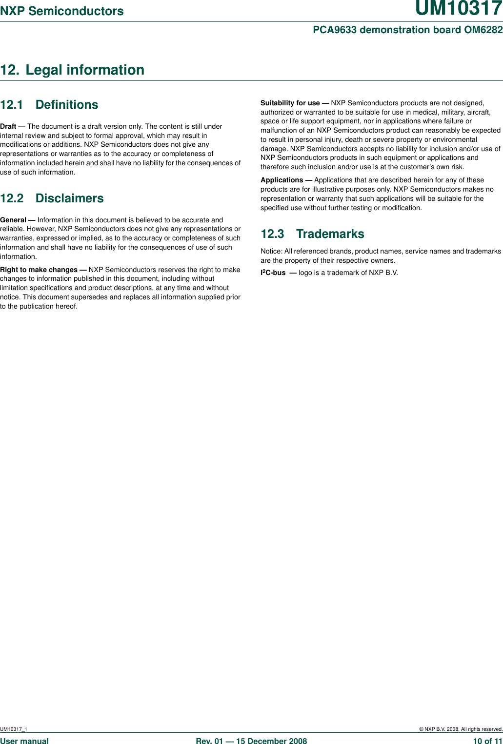 Page 10 of 11 - Nxp-Semiconductors Nxp-Semiconductors-Um10317-Users-Manual- UM10317 PCA9633 Demonstration Board OM6282  Nxp-semiconductors-um10317-users-manual