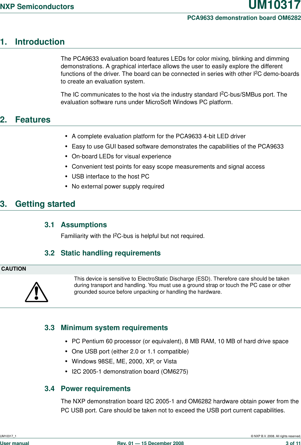 Page 3 of 11 - Nxp-Semiconductors Nxp-Semiconductors-Um10317-Users-Manual- UM10317 PCA9633 Demonstration Board OM6282  Nxp-semiconductors-um10317-users-manual