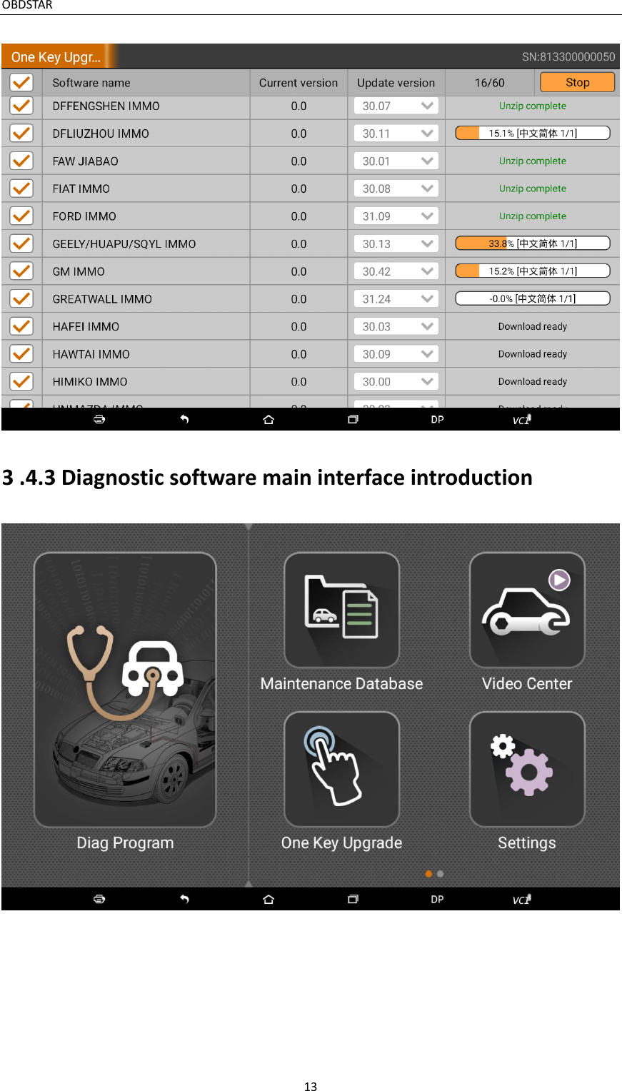 OBDSTAR                                                                                       13   3 .4.3 Diagnostic software main interface introduction  