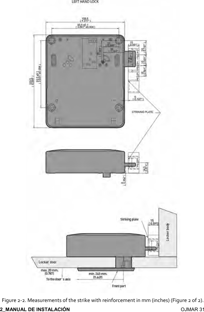    OJMAR 31  Figure 2-2. Measurements of the strike with reinforcement in mm (inches) (Figure 2 of 2). 