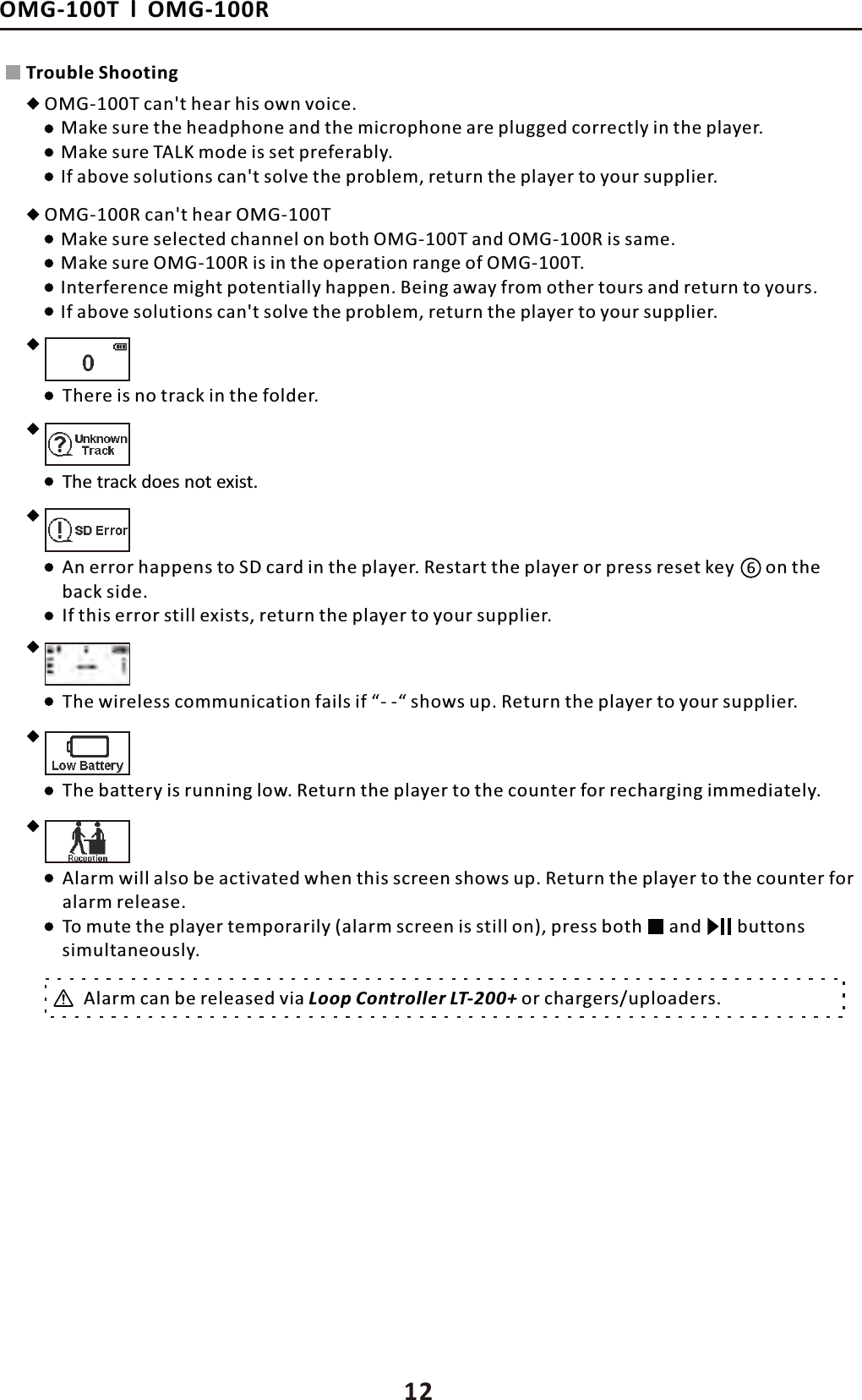 ϭϮKD'ͲϭϬϬdůKD'ͲϭϬϬZϲKD'ͲϭϬϬdĐĂŶ&Zeta;ƚŚĞĂƌŚŝƐŽǁŶǀŽŝĐĞ͘KD'ͲϭϬϬZĐĂŶ&Zeta;ƚŚĞĂƌKD'ͲϭϬϬddƌŽƵďůĞ^ŚŽŽƚŝŶŐDĂŬĞƐƵƌĞƚŚĞŚĞĂĚƉŚŽŶĞĂŶĚƚŚĞŵŝĐƌŽƉŚŽŶĞĂƌĞƉůƵŐŐĞĚĐŽƌƌĞĐƚůǇŝŶƚŚĞƉůĂǇĞƌ͘DĂŬĞƐƵƌĞd><ŵŽĚĞŝƐƐĞƚƉƌĞĨĞƌĂďůǇ͘/ĨĂďŽǀĞƐŽůƵƚŝŽŶƐĐĂŶ&Zeta;ƚƐŽůǀĞƚŚĞƉƌŽďůĞŵ͕ƌĞƚƵƌŶƚŚĞƉůĂǇĞƌƚŽǇŽƵƌƐƵƉƉůŝĞƌ͘DĂŬĞƐƵƌĞƐĞůĞĐƚĞĚĐŚĂŶŶĞůŽŶďŽƚŚKD'ͲϭϬϬdĂŶĚKD'ͲϭϬϬZŝƐƐĂŵĞ͘DĂŬĞƐƵƌĞKD'ͲϭϬϬZŝƐŝŶƚŚĞŽƉĞƌĂƚŝŽŶƌĂŶŐĞŽĨKD'ͲϭϬϬd͘/ŶƚĞƌĨĞƌĞŶĐĞŵŝŐŚƚƉŽƚĞŶƚŝĂůůǇŚĂƉƉĞŶ͘ĞŝŶŐĂǁĂǇĨƌŽŵŽƚŚĞƌƚŽƵƌƐĂŶĚƌĞƚƵƌŶƚŽǇŽƵƌƐ͘/ĨĂďŽǀĞƐŽůƵƚŝŽŶƐĐĂŶ&Zeta;ƚƐŽůǀĞƚŚĞƉƌŽďůĞŵ͕ƌĞƚƵƌŶƚŚĞƉůĂǇĞƌƚŽǇŽƵƌƐƵƉƉůŝĞƌ͘dŚĞƌĞŝƐŶŽƚƌĂĐŬŝŶƚŚĞĨŽůĚĞƌ͘dŚĞƚƌĂĐŬĚŽĞƐŶŽƚĞǆŝƐƚ͘ŶĞƌƌŽƌŚĂƉƉĞŶƐƚŽ^ĐĂƌĚŝŶƚŚĞƉůĂǇĞƌ͘ZĞƐƚĂƌƚƚŚĞƉůĂǇĞƌŽƌƉƌĞƐƐƌĞƐĞƚŬĞǇŽŶƚŚĞďĂĐŬƐŝĚĞ͘/ĨƚŚŝƐĞƌƌŽƌƐƚŝůůĞǆŝƐƚƐ͕ƌĞƚƵƌŶƚŚĞƉůĂǇĞƌƚŽǇŽƵƌƐƵƉƉůŝĞƌ͘dŚĞǁŝƌĞůĞƐƐĐŽŵŵƵŶŝĐĂƚŝŽŶĨĂŝůƐŝĨ͞ͲͲ͞ƐŚŽǁƐƵƉ͘ZĞƚƵƌŶƚŚĞƉůĂǇĞƌƚŽǇŽƵƌƐƵƉƉůŝĞƌ͘dŚĞďĂƚƚĞƌǇŝƐƌƵŶŶŝŶŐůŽǁ͘ZĞƚƵƌŶƚŚĞƉůĂǇĞƌƚŽƚŚĞĐŽƵŶƚĞƌĨŽƌƌĞĐŚĂƌŐŝŶŐŝŵŵĞĚŝĂƚĞůǇ͘ůĂƌŵǁŝůůĂůƐŽďĞĂĐƚŝǀĂƚĞĚǁŚĞŶƚŚŝƐƐĐƌĞĞŶƐŚŽǁƐƵƉ͘ZĞƚƵƌŶƚŚĞƉůĂǇĞƌƚŽƚŚĞĐŽƵŶƚĞƌĨŽƌĂůĂƌŵƌĞůĞĂƐĞ͘dŽŵƵƚĞƚŚĞƉůĂǇĞƌƚĞŵƉŽƌĂƌŝůǇ;ĂůĂƌŵƐĐƌĞĞŶŝƐƐƚŝůůŽŶͿ͕ƉƌĞƐƐďŽƚŚĂŶĚďƵƚƚŽŶƐƐŝŵƵůƚĂŶĞŽƵƐůǇ͘ůĂƌŵĐĂŶďĞƌĞůĞĂƐĞĚǀŝĂ>ŽŽƉŽŶƚƌŽůůĞƌ>dͲϮϬϬнŽƌĐŚĂƌŐĞƌƐͬƵƉůŽĂĚĞƌƐ͘