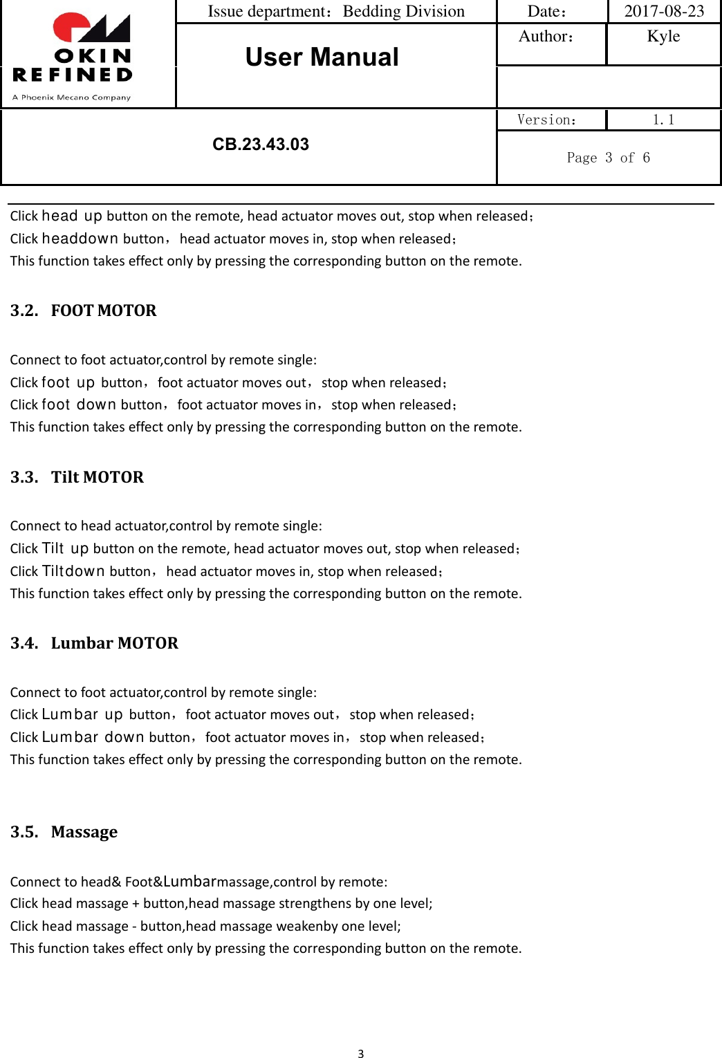 Page 3 of OKIN Refined Electric Technology CB2343 Control Box User Manual CB 23 43 