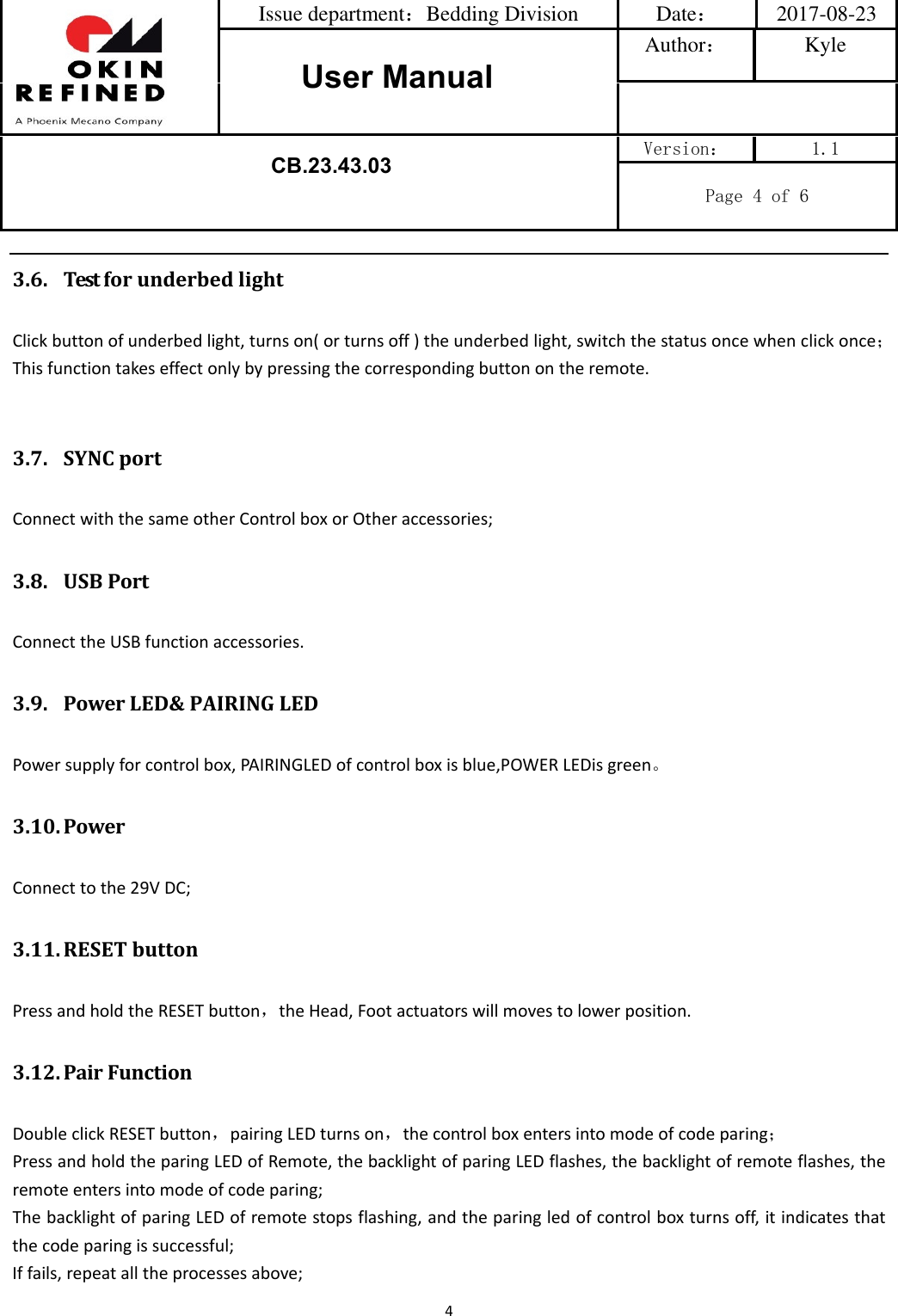 Page 4 of OKIN Refined Electric Technology CB2343 Control Box User Manual CB 23 43 