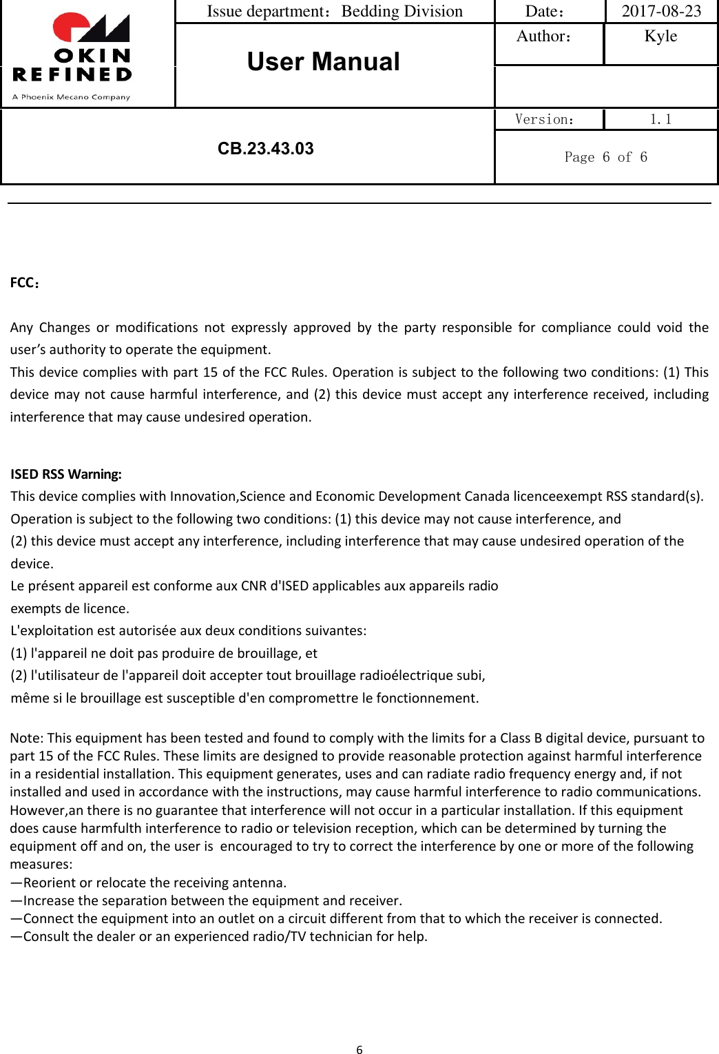 Page 6 of OKIN Refined Electric Technology CB2343 Control Box User Manual CB 23 43 