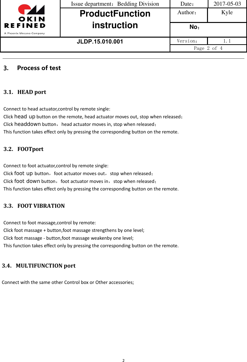 Page 2 of OKIN Refined Electric Technology CU3583P Control Box User Manual CU358 3 P 