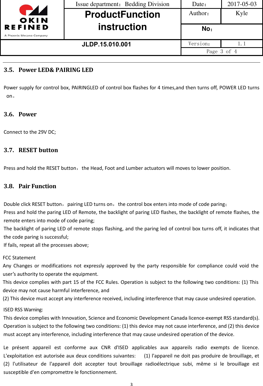 Page 3 of OKIN Refined Electric Technology CU3583P Control Box User Manual CU358 3 P 