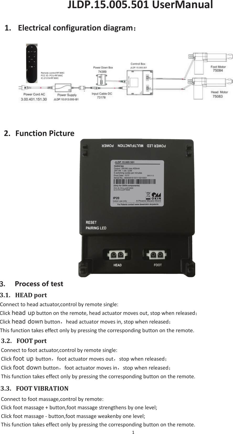 Page 1 of OKIN Refined Electric Technology JLDP15005 Control Box User Manual CU358 3 P 