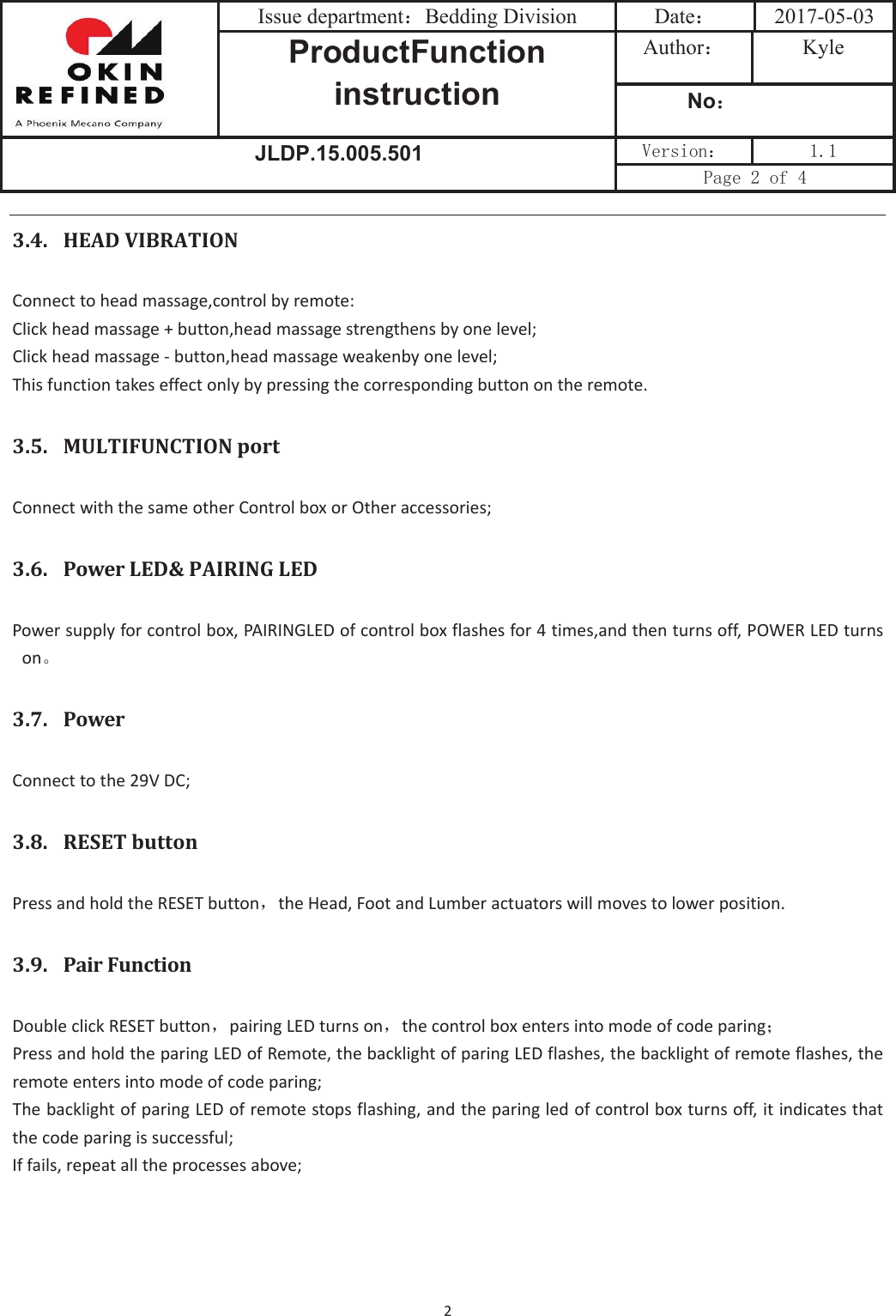 Page 2 of OKIN Refined Electric Technology JLDP15005 Control Box User Manual CU358 3 P 