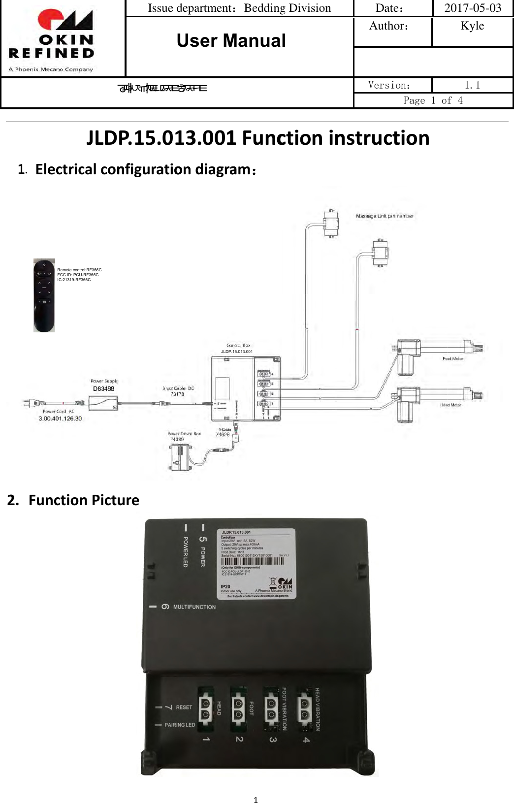 Page 1 of OKIN Refined Electric Technology JLDP15013 Control Box User Manual CU358 2 A 