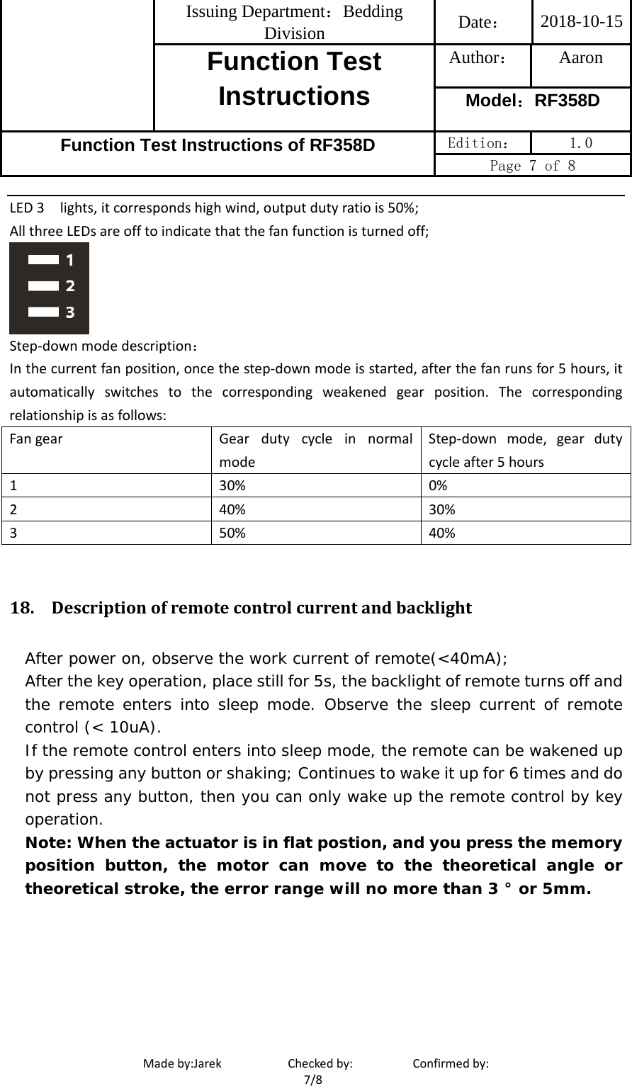 Page 7 of OKIN Refined Electric Technology RF358D Remote Control User Manual Function Instructions of RF358D