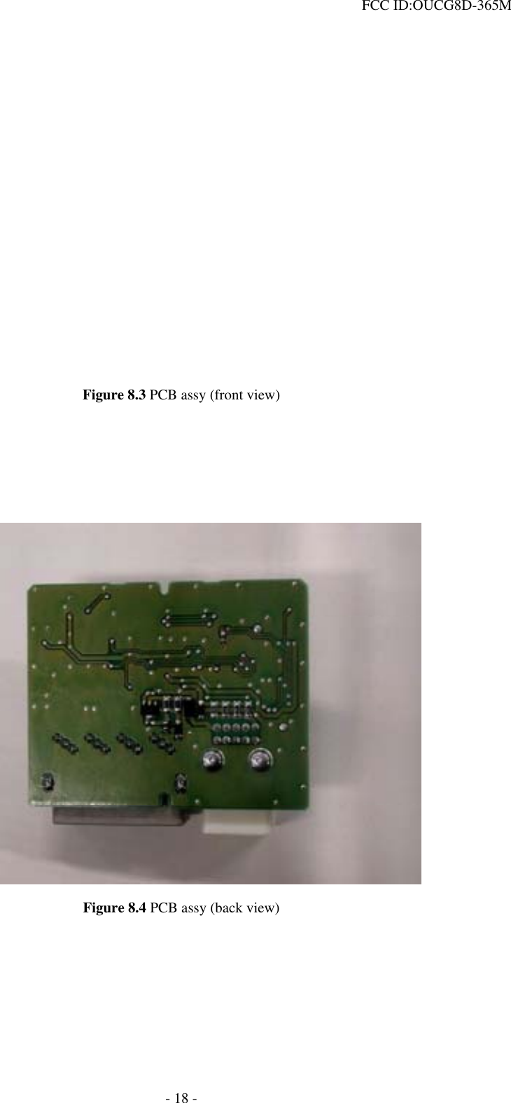  FCC ID:OUCG8D-365M             Figure 8.3 PCB assy (front view)               Figure 8.4 PCB assy (back view) - 18 - 