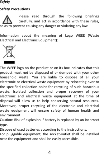 SafetySafetyPrecauPcsoastopreveInformationElectricalandTheWEEEloproductmushouseholdwelectronicorthespecifiedwaste.IsolaelectronicandisposalwillMoreover,pwasteequipenvironmentCaution:Risktype.DisposeofusForpluggablneartheequ4utionsPleasereadthroughcarefully,andactinacentcausinganydangeaboutthemeaningdElectronicEquipmentgoontheproductorostnotbedisposedofowaste.Youareliablrelectricalwasteequipdcollectionpointforratedcollectionandndelectricalwasteeallowustohelpcoproperrecyclingofthpmentwillensuresaft.kofexplosionifbatterysedbatteriesaccordingeequipment,thesocipmentandshallbeeahthefollowingbriccordancewiththeserorviolatinganylaw.gofLogoWEEE(Wt): onitsboxindicatesthaordumpedwithyouretodisposeofallpmentbyrelocatingovrecyclingofsuchhazaproperrecoveryofequipmentatthetimnservingnaturalresoheelectronicandelefetyofhumanhealthyisreplacedbyanincogtotheinstructions.ket‐outletshallbeinsasilyaccessible.efingsrules,Wasteatthisotheryourvertoardousyourmeofurces.ctricalhandorrectstalled