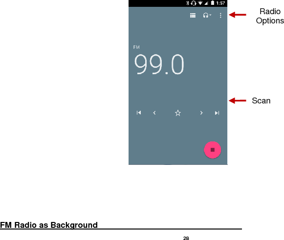   28                                                                                                  FM Radio as Background                                                                     Radio Options Scan 