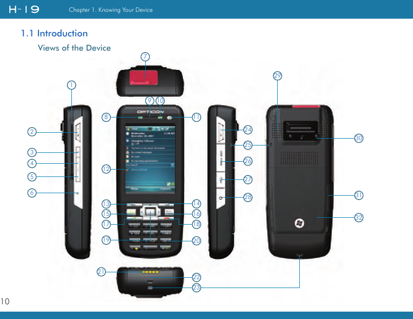 10Chapter 1. Knowing Your Device1.1 IntroductionViews of the Device134567810111213 14215 1617 1819 20232425262728293132921 2230