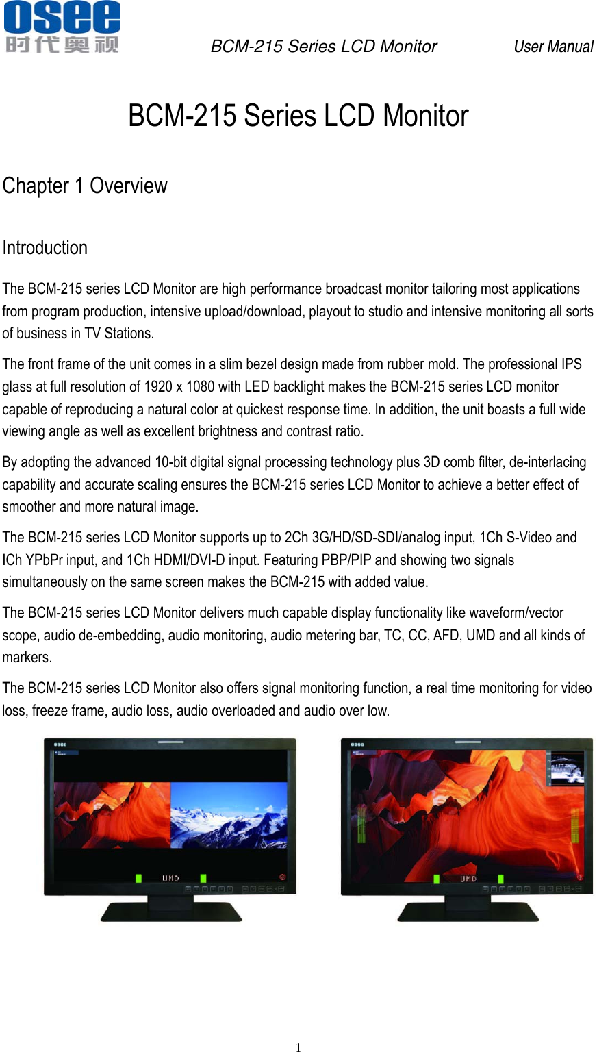 OSEE TECHNOLOGY BCM-215LCDM LCD Monitor User Manual