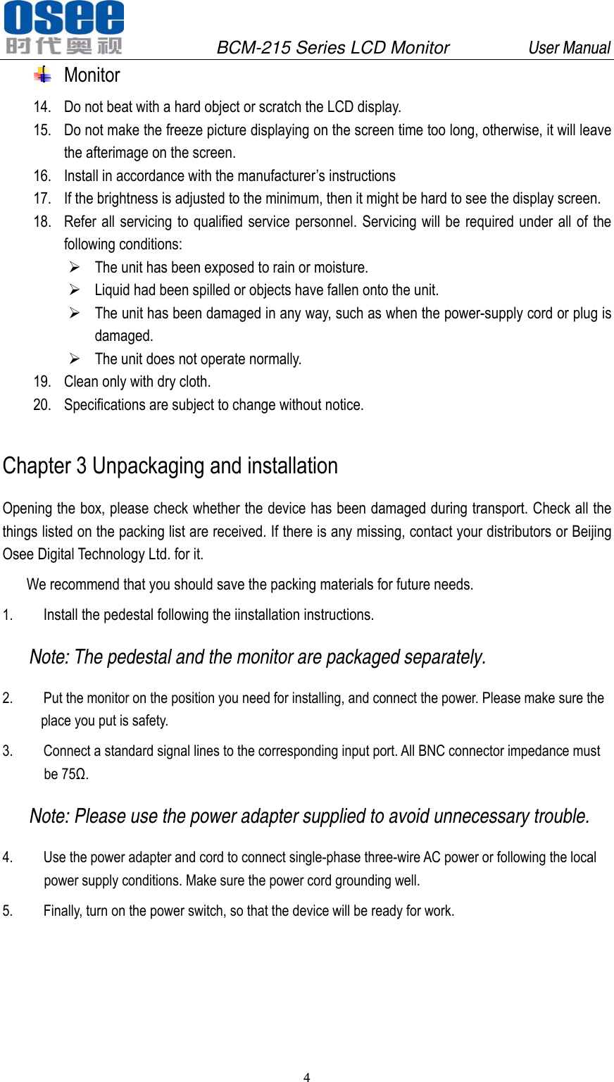 OSEE TECHNOLOGY BCM-215LCDM LCD Monitor User Manual
