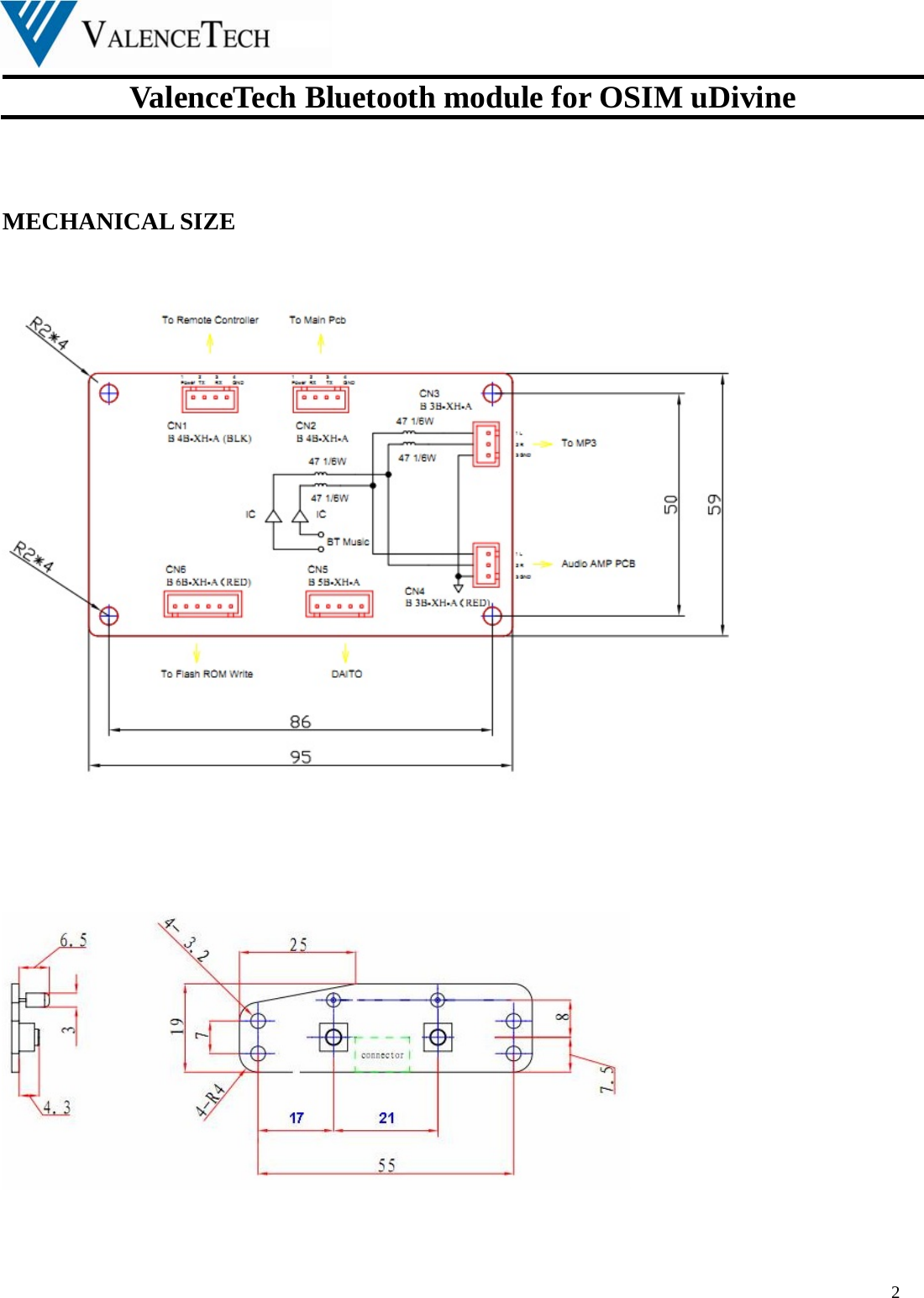  ValenceTech Bluetooth module for OSIM uDivine  2    MECHANICAL SIZE            