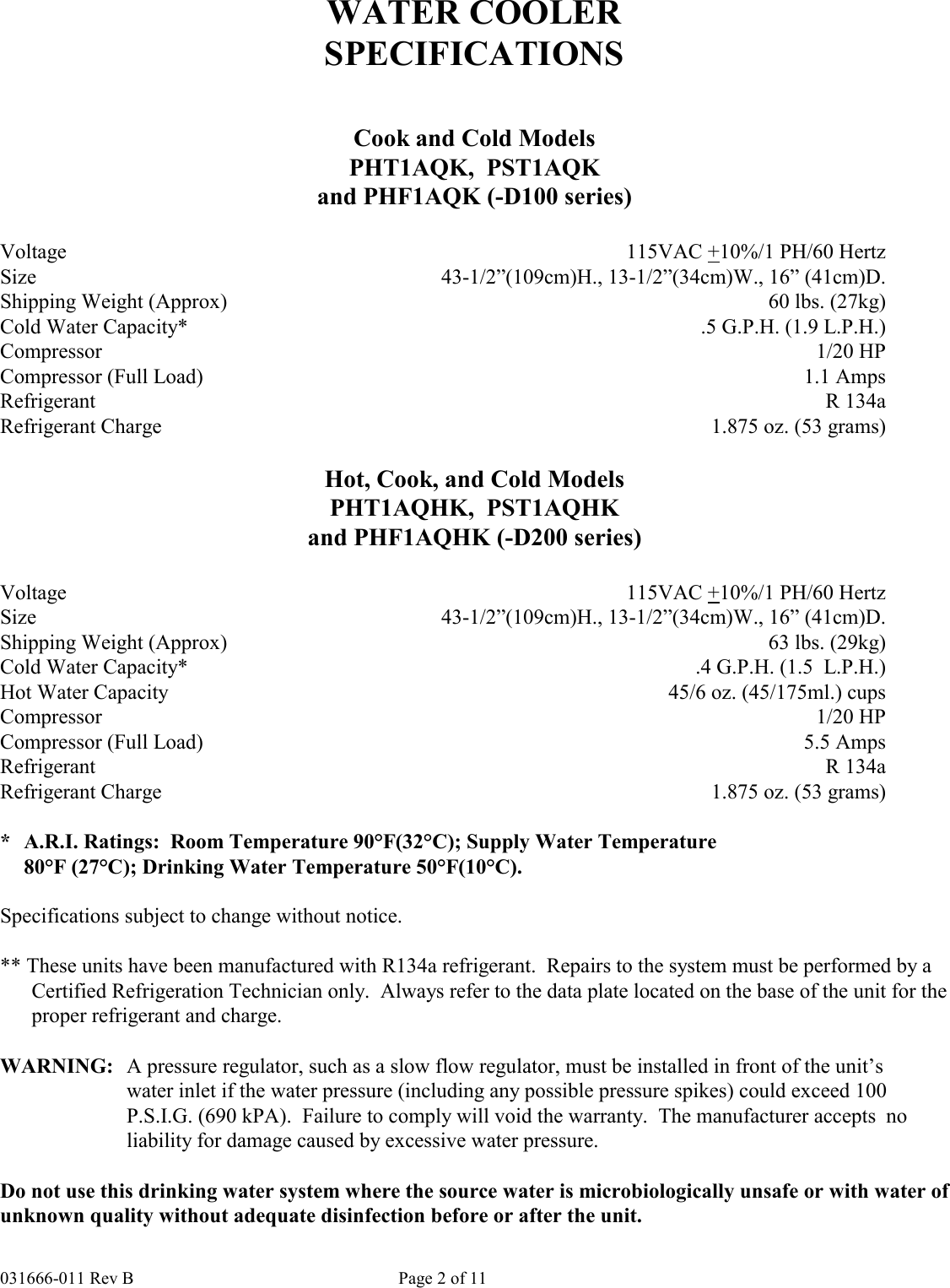 Page 2 of 11 - Oasis-Concepts Oasis-Concepts-Pht1Aqk-Users-Manual- Installation And Service Guide  Oasis-concepts-pht1aqk-users-manual