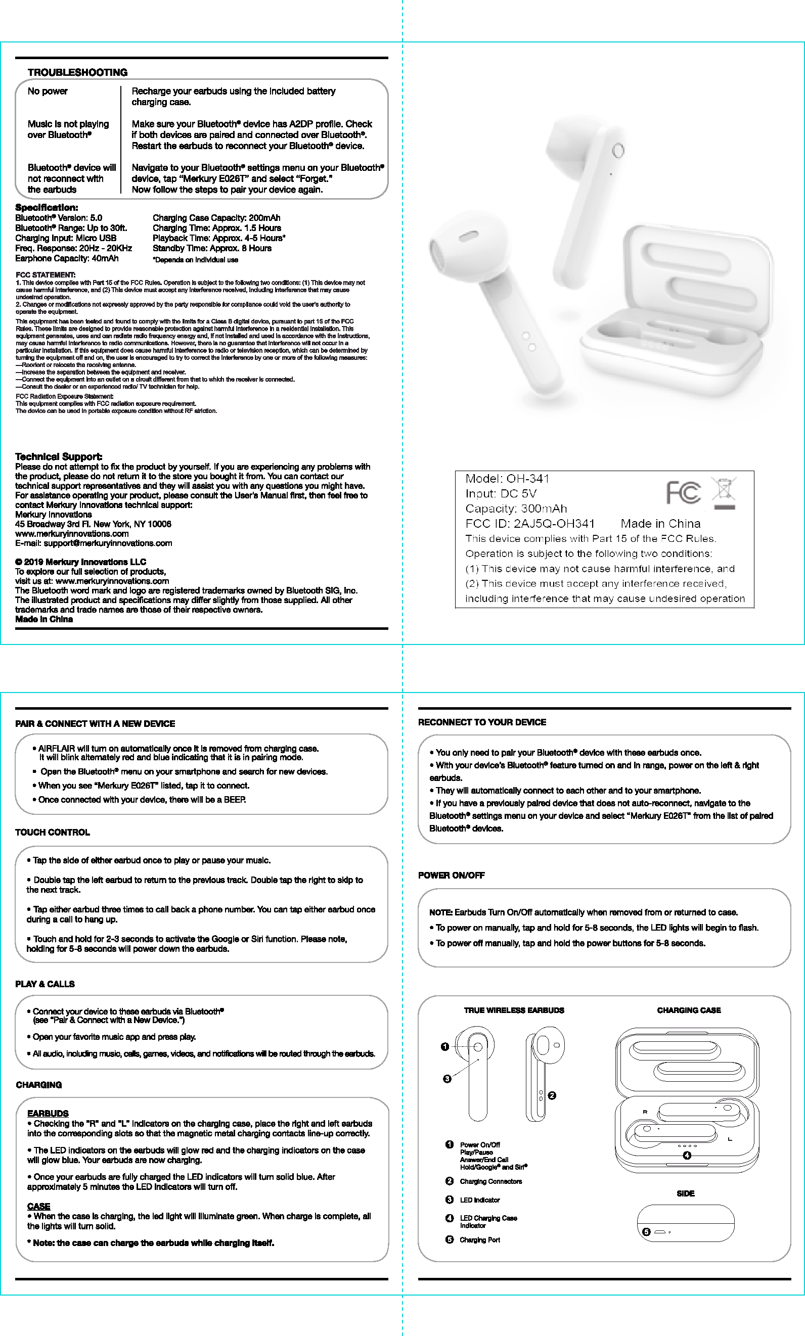 Oceantech Electronics Oh341 Tws Earbuds User Manual Mi E026t Series