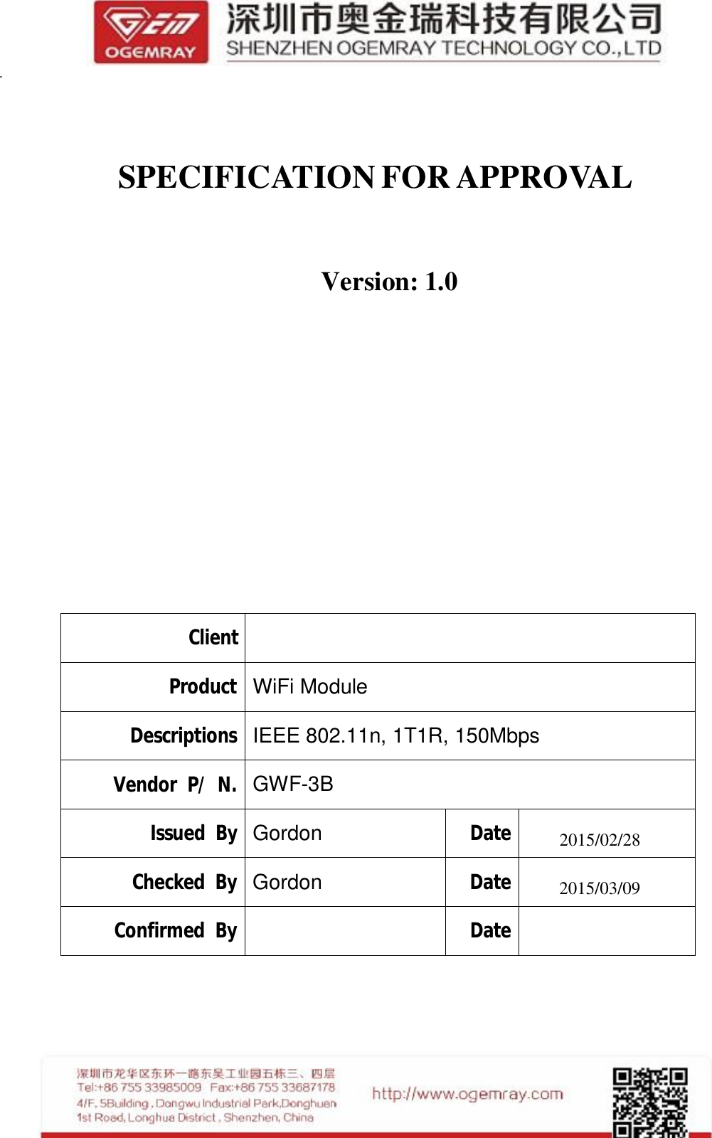 Page 1 of Ogemray Technology GWF-3B USB WiFi Adapter User Manual GWF 3B V1 0 150310