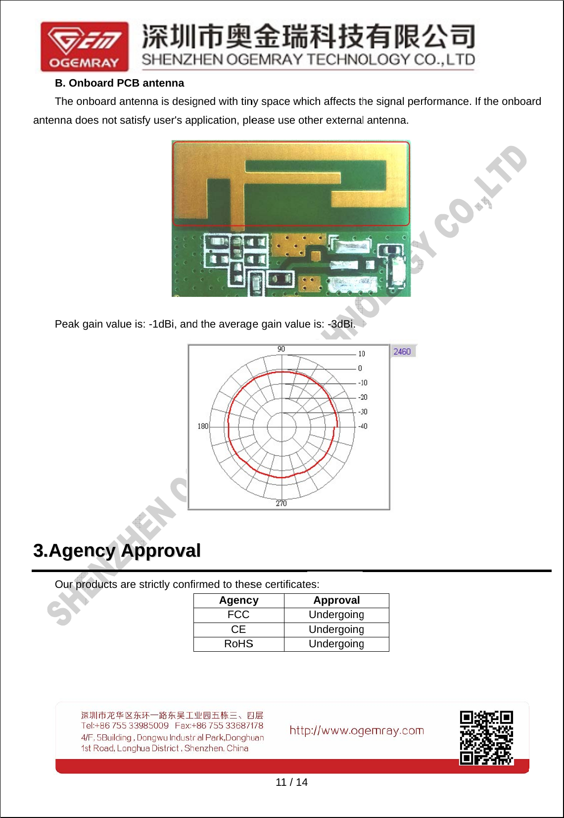 B. OnbThe onantenna doPeak g33..AAggeenOur pr board PCB nboard anteoes not satisgain value isnnccyy  AApproducts are santenna nna is desigsfy user's aps: -1dBi, andpppprroovvaastrictly confirgned with tinpplication, pled the averagll  rmed to thesAgencFCCCERoHS11 / 14ny space whease use ote gain valuese certificatecy S 4 ich affects thther externae is: -3dBi. es: ApprovalUndergoingUndergoingUndergoinghe signal pel antenna.   g ggerformance.   If the onboa ard 