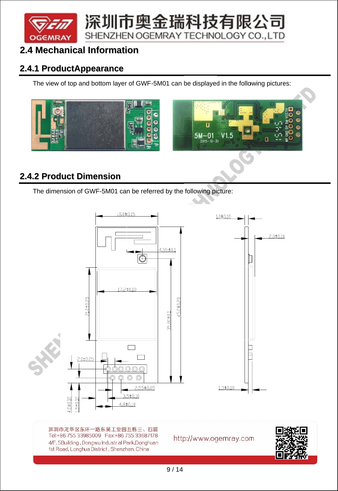 22..44  MMeecc22..44..11  PPrroThe vie       22..44..22  PPrroThe dimcchhaanniiccaalloodduuccttAAppew of top anoodduucctt  DDiimension of ll  IInnffoorrmmaappppeeaarraannccnd bottom laiimmeennssiioonnGWF-5M01aattiioonn  ccee  yer of GWFnn   can be refe9 / 14F-5M01 can erred by the be displayedfollowing pid in the follocture: owing picture es:  