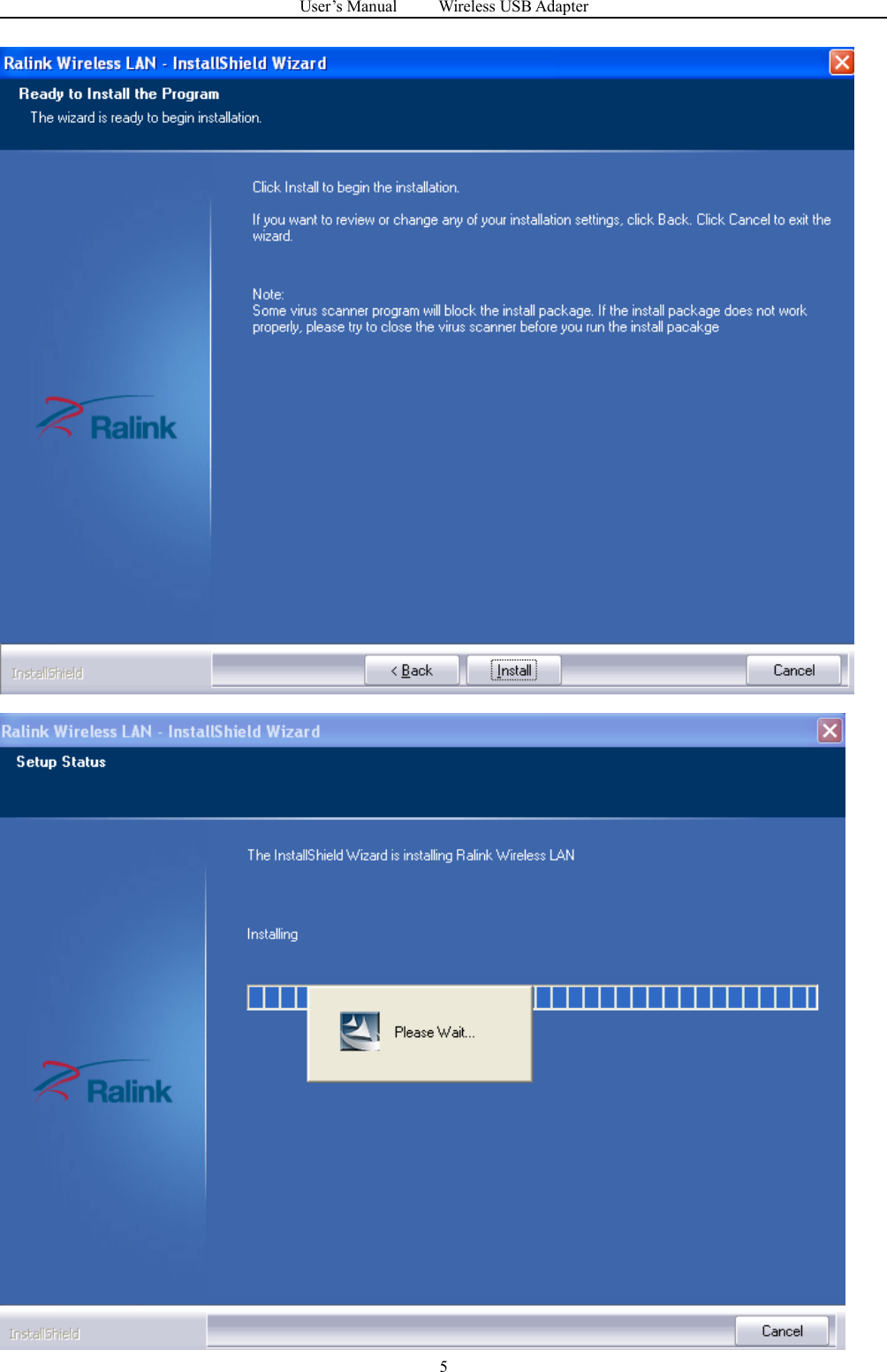 User&rsquo;s Manual Wireless USB Adapter5