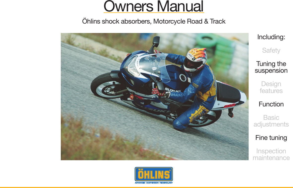 Page 1 of 12 - Ohlins Ohlins-Shock-Absorbers-Motorcycle-Road-And-Track-Users-Manual- 07241-02A5L.p65  Ohlins-shock-absorbers-motorcycle-road-and-track-users-manual