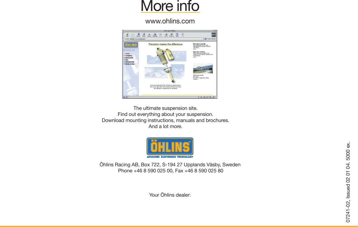 Page 12 of 12 - Ohlins Ohlins-Shock-Absorbers-Motorcycle-Road-And-Track-Users-Manual- 07241-02A5L.p65  Ohlins-shock-absorbers-motorcycle-road-and-track-users-manual