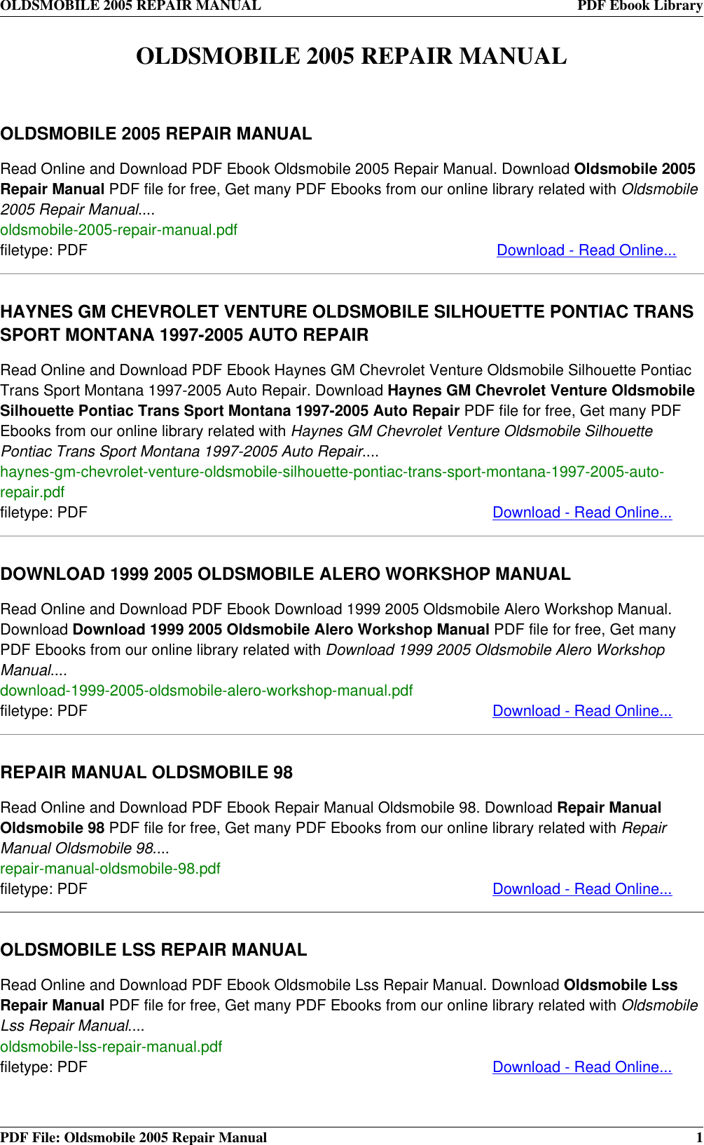 Page 1 of 4 - Oldsmobile Oldsmobile-Oldsmobile-Automobile-2005-Users-Manual- 2005 REPAIR MANUAL  Oldsmobile-oldsmobile-automobile-2005-users-manual