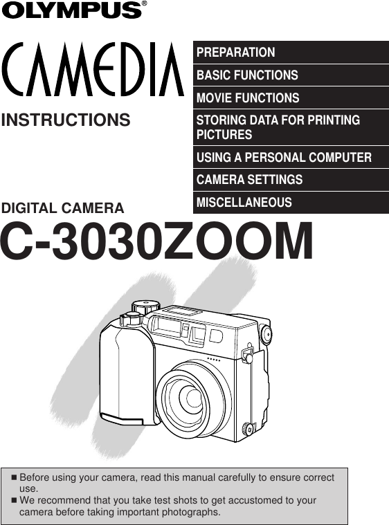 Olympus Camedia C 3030 Zoom Operating Instructions