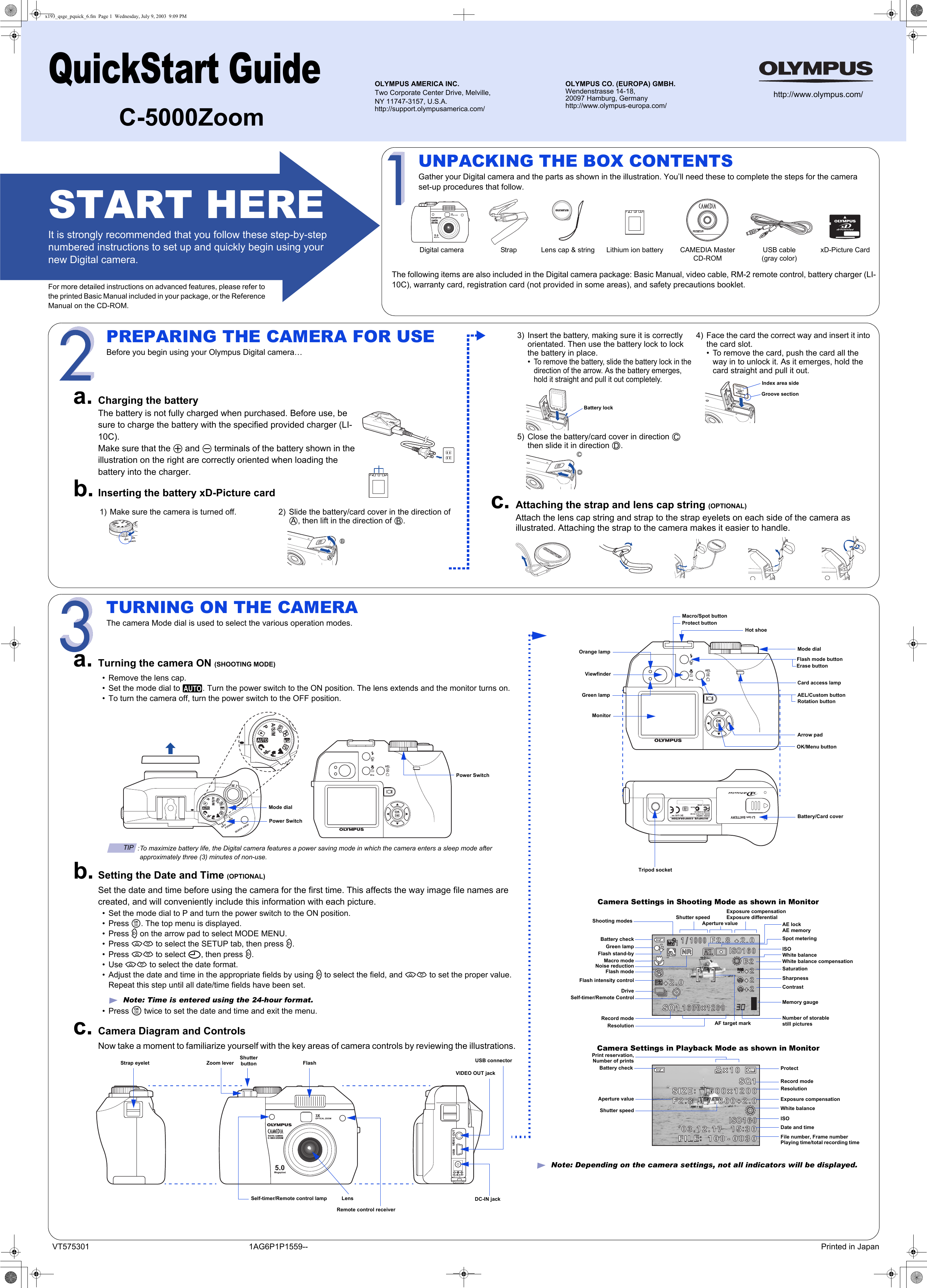 Olympus Camedia C 5000 Zoom Quick Start Manual