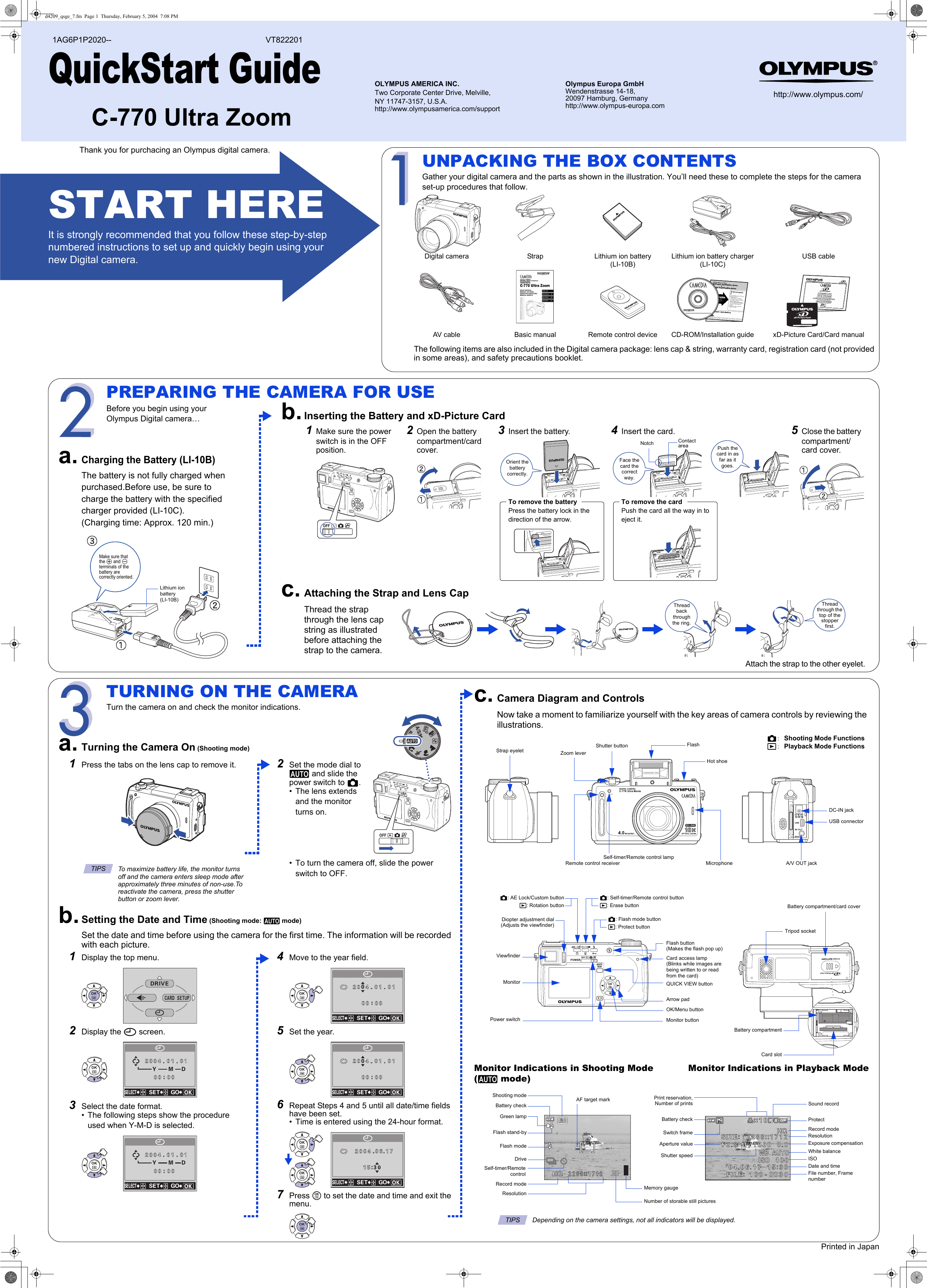 Page 1 of 2 - Olympus Olympus-Camedia-C-770-Ultra-Zoom-Quick-Start-Manual- C770UZ QuickStart Guide  Olympus-camedia-c-770-ultra-zoom-quick-start-manual
