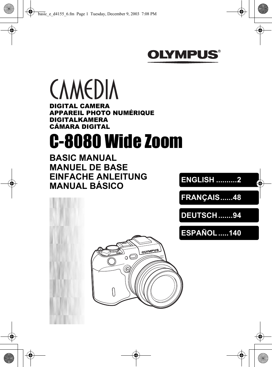 Olympus Camedia C 8080 Wide Zoom Basic Manual C8080WZ INSTRUCTION