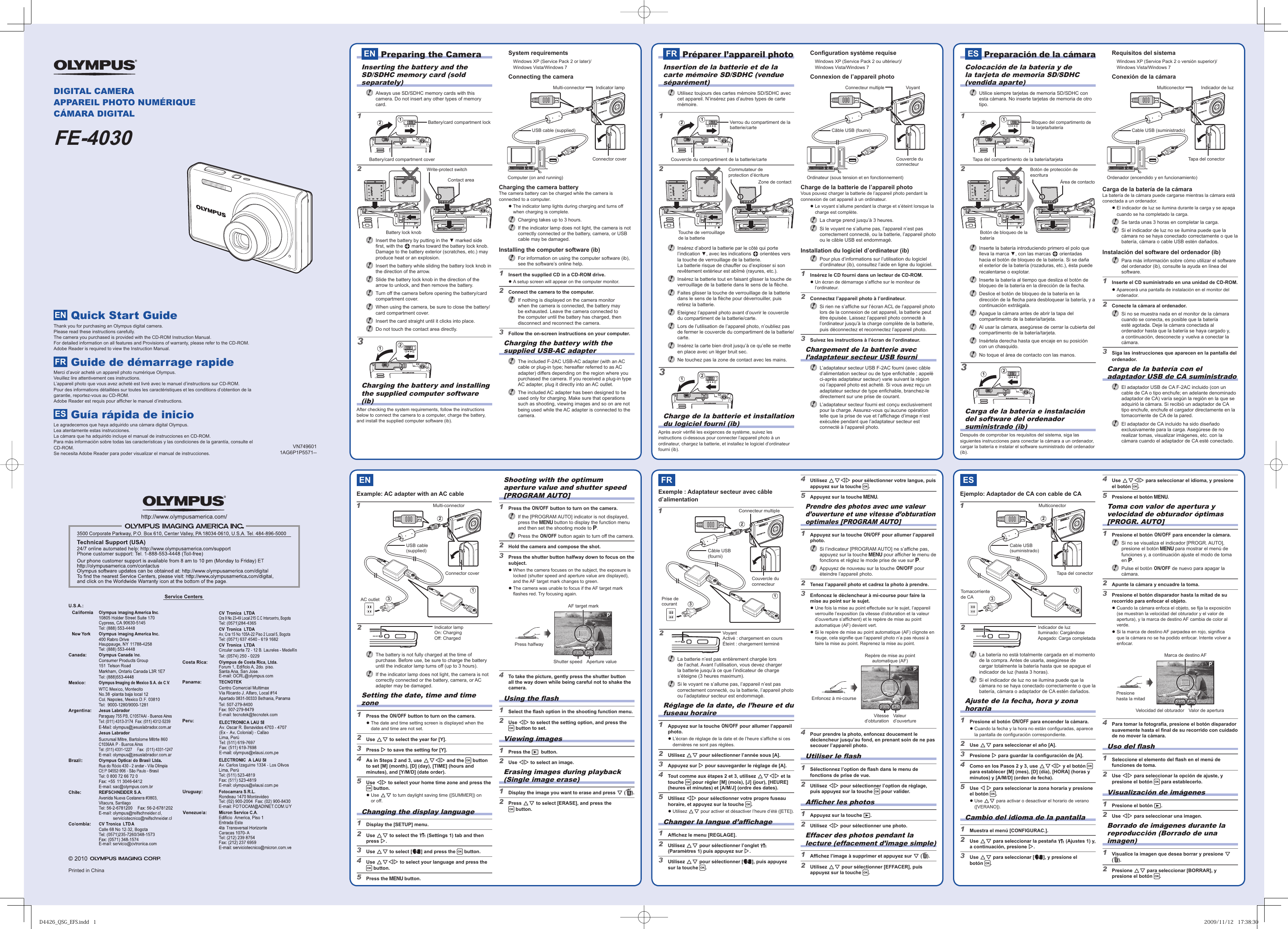Page 1 of 2 - Olympus Olympus-Fe-4030-Quick-Start-Manual- FE-4030_Quick_Start_Guide_EN_FR_ES  Olympus-fe-4030-quick-start-manual