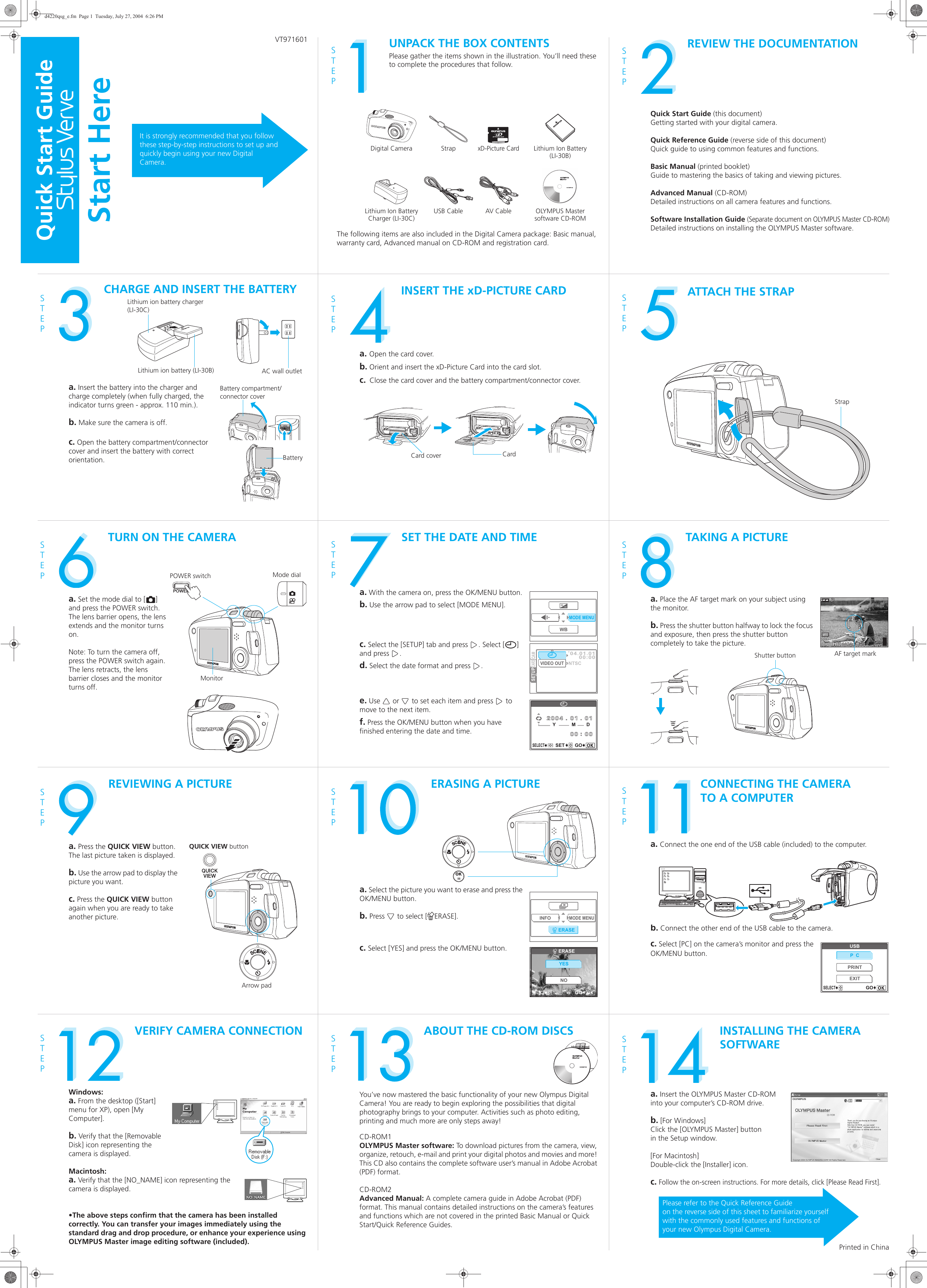 Page 1 of 2 - Olympus Olympus-Stylus-Verve-Quick-Start-Manual- Stylus_Verve_Mju-mini_Digital_Quick_Start_Guide_EN  Olympus-stylus-verve-quick-start-manual