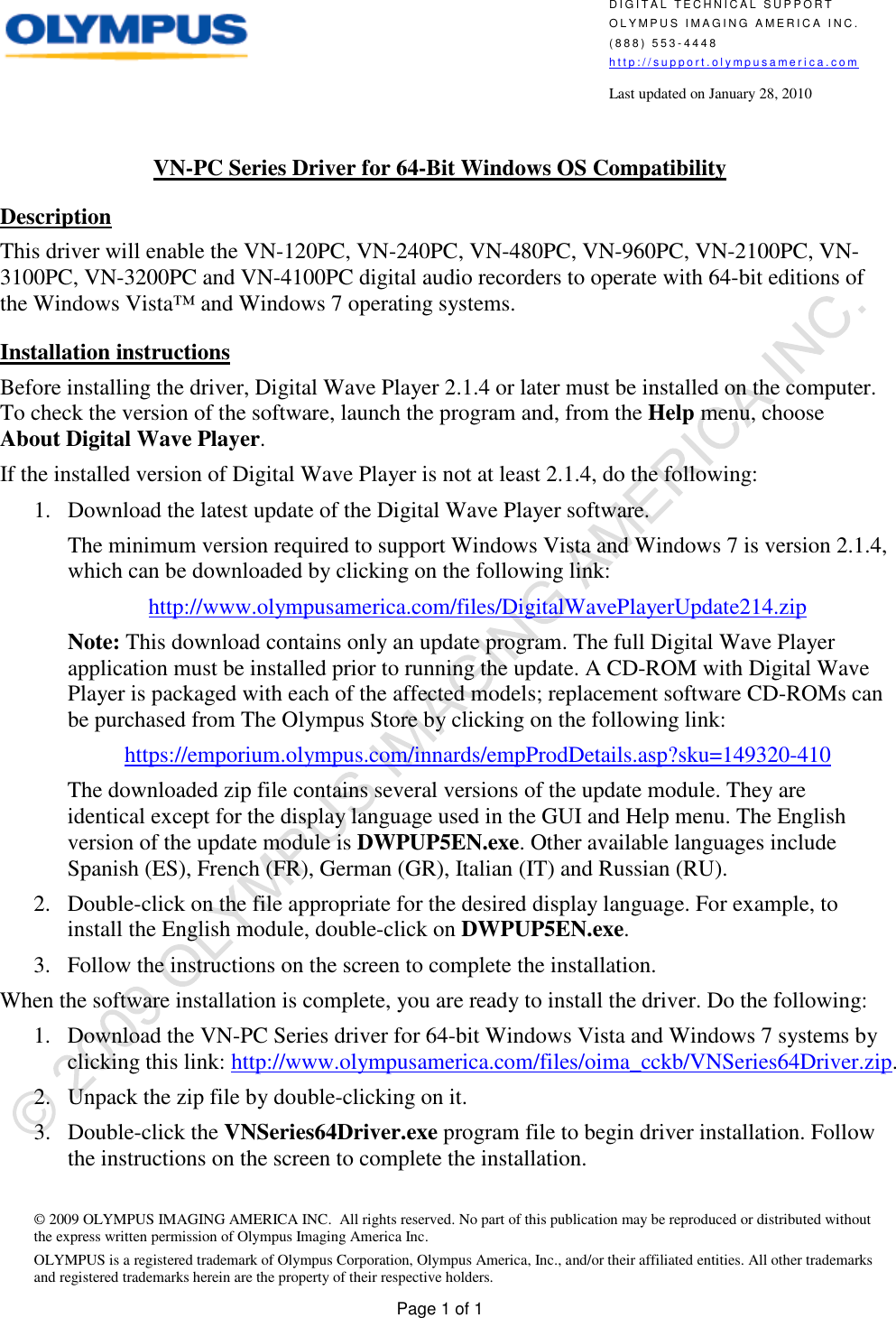 Page 1 of 1 - Olympus Olympus-Vn-Pc-Users-Manual- VNSeries64Driver_Readme_EN  Olympus-vn-pc-users-manual