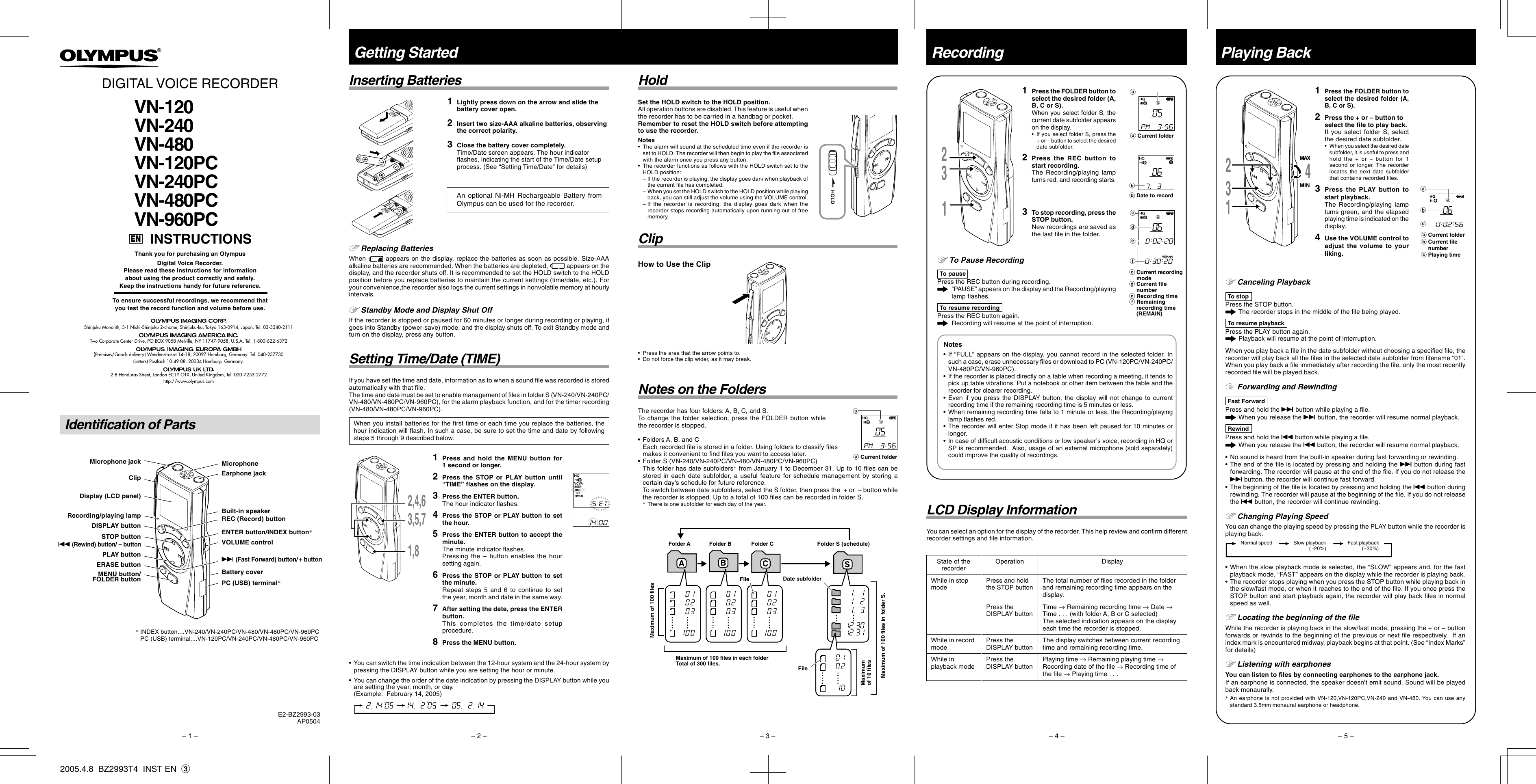 Page 1 of 2 - Olympus Vn-480Pc-Instructions VN-120_VN-120PC_VN-240_VN-240PC_VN-480_VN-480PC_VN-960PC_Instruction_Manual_EN
